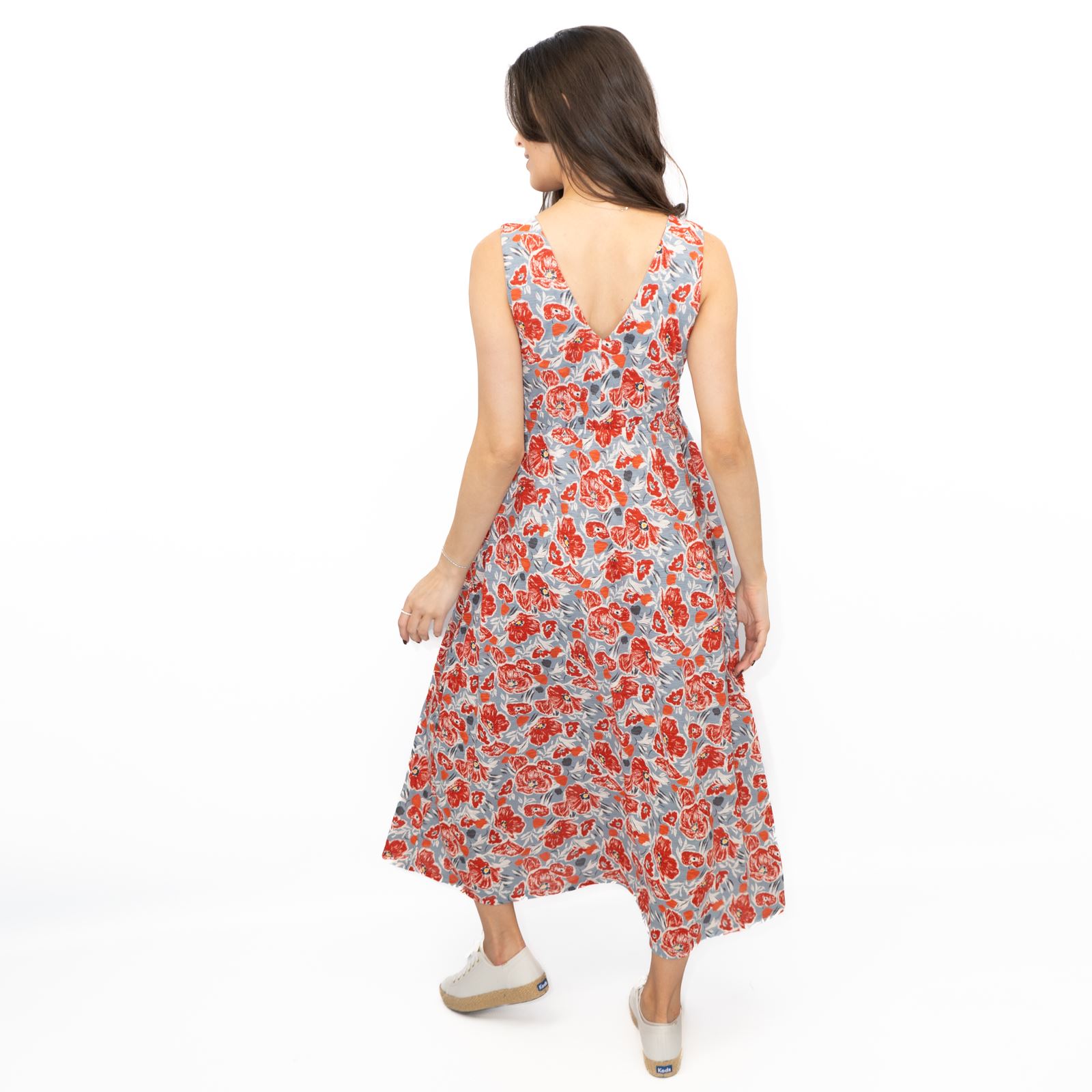 Womens Seasalt Red Grey Floral Dress Polmanter Maxi Organic Cotton Sleeveless - Picture 7 of 20