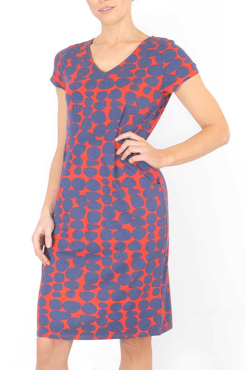 White Stuff Dress Red Blue Womens Printed Jersey Spotty Summer Size 8 10 12 14