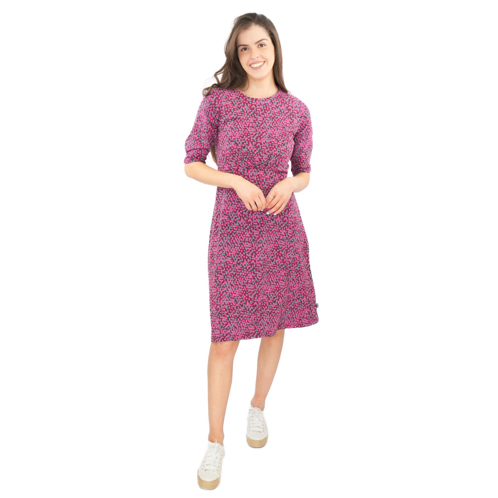 Womens Weird Fish Cassandra Swing Dress Green Pink Cotton Jersey 3/4 Sleeve - Picture 6 of 20