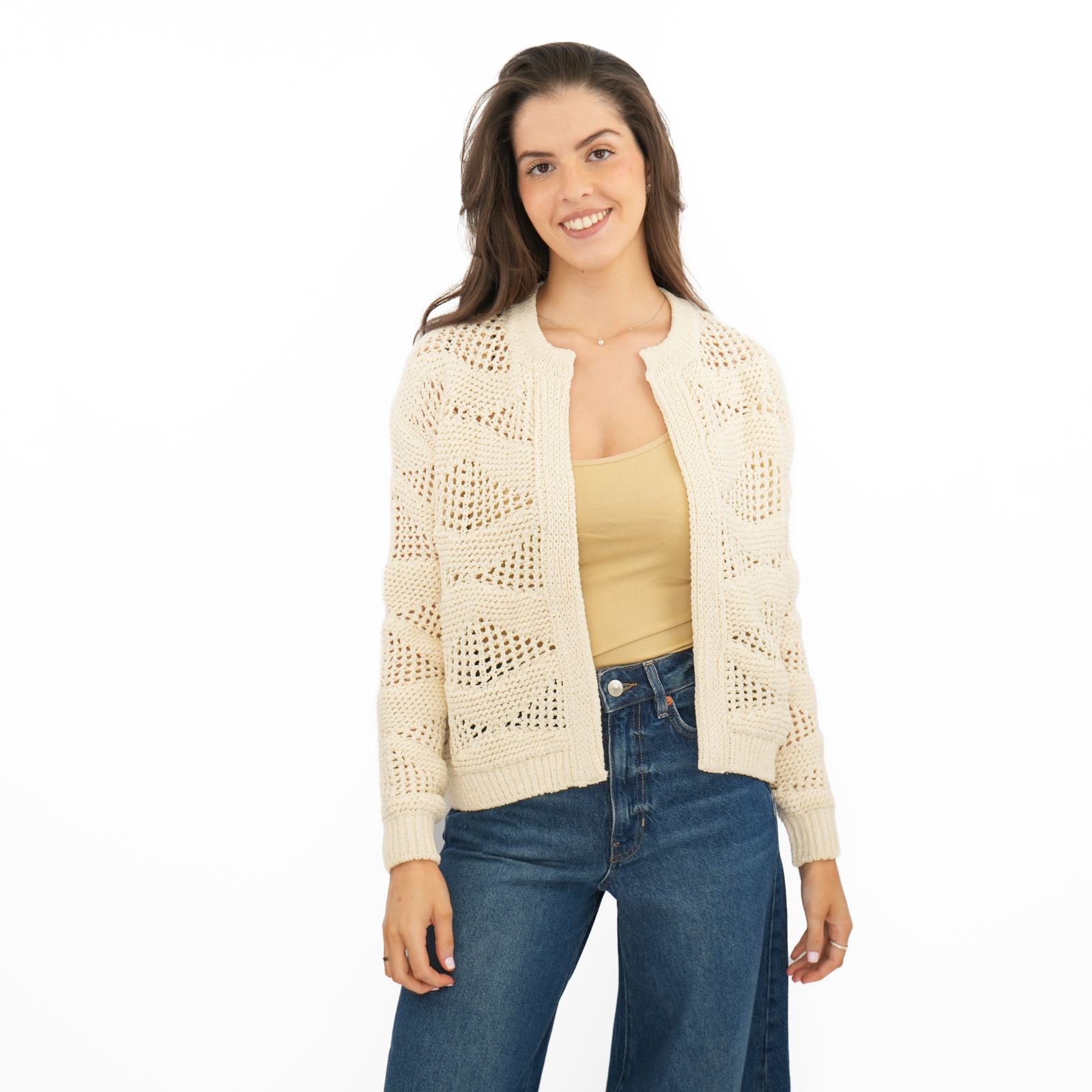 Womens M&S Per Una Ivory Cardigan Edge to Edge Cotton Rich Textured Pointelle - Picture 6 of 11