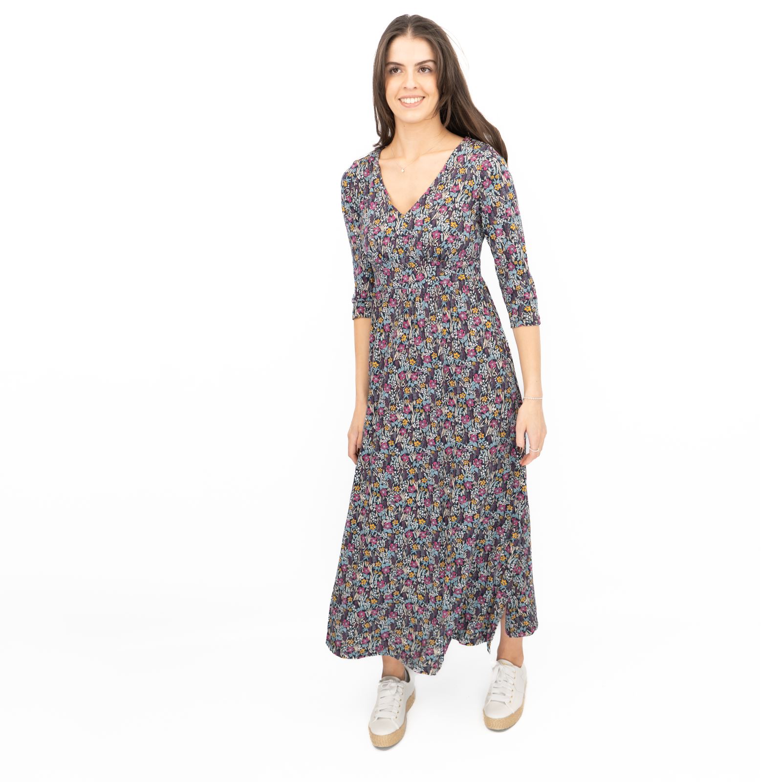 Womens Seasalt Maggie Maxi Dress Navy Floral Moor Maritime Cotton ¾ Sleeve - Picture 6 of 29