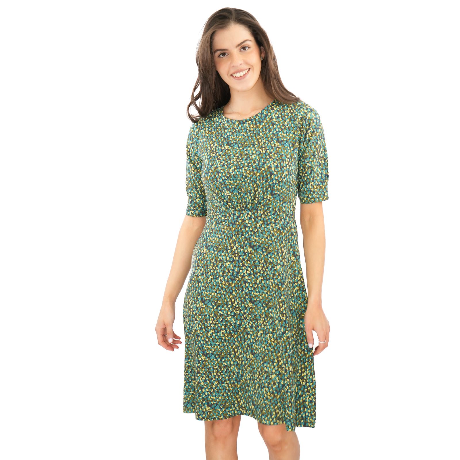 Womens Weird Fish Cassandra Swing Dress Green Pink Cotton Jersey 3/4 Sleeve - Picture 13 of 20
