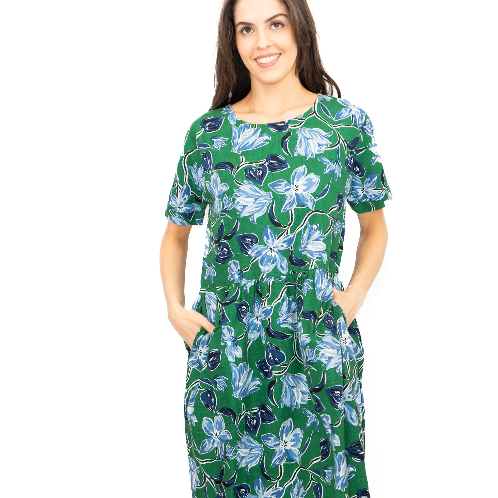 Womens Seasalt Green Brouse Dress Floral Organic Midi Cotton Short Sleeve - Picture 5 of 22
