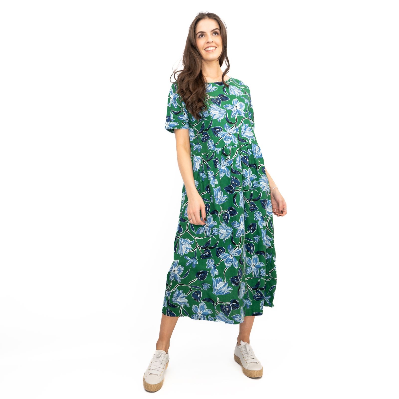 Womens Seasalt Green Brouse Dress Floral Organic Midi Cotton Short Sleeve - Picture 6 of 22