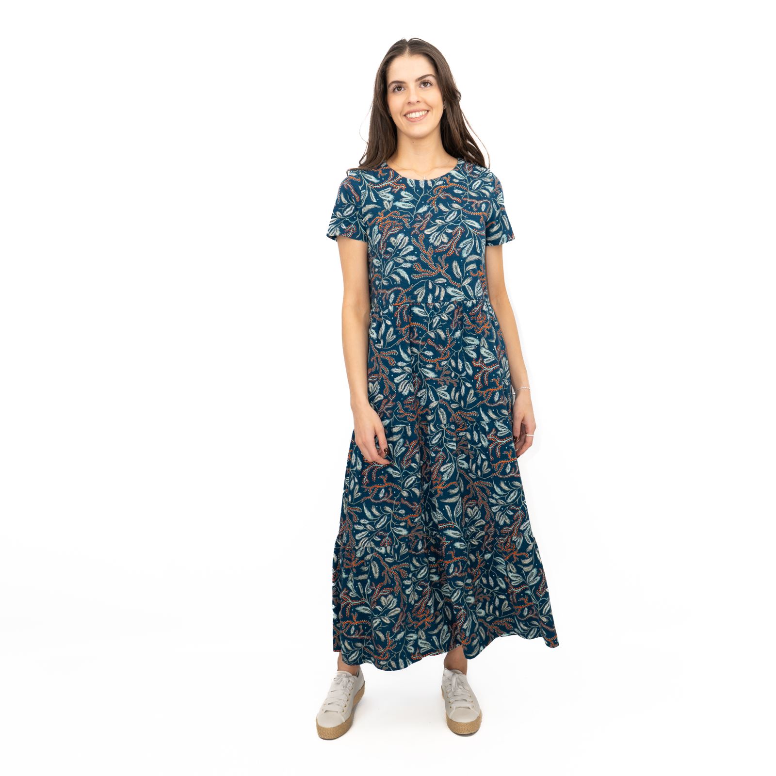 Womens Seasalt Teal Green Dress Line Strokes Floral Midi Cotton Short Sleeve - Picture 10 of 29