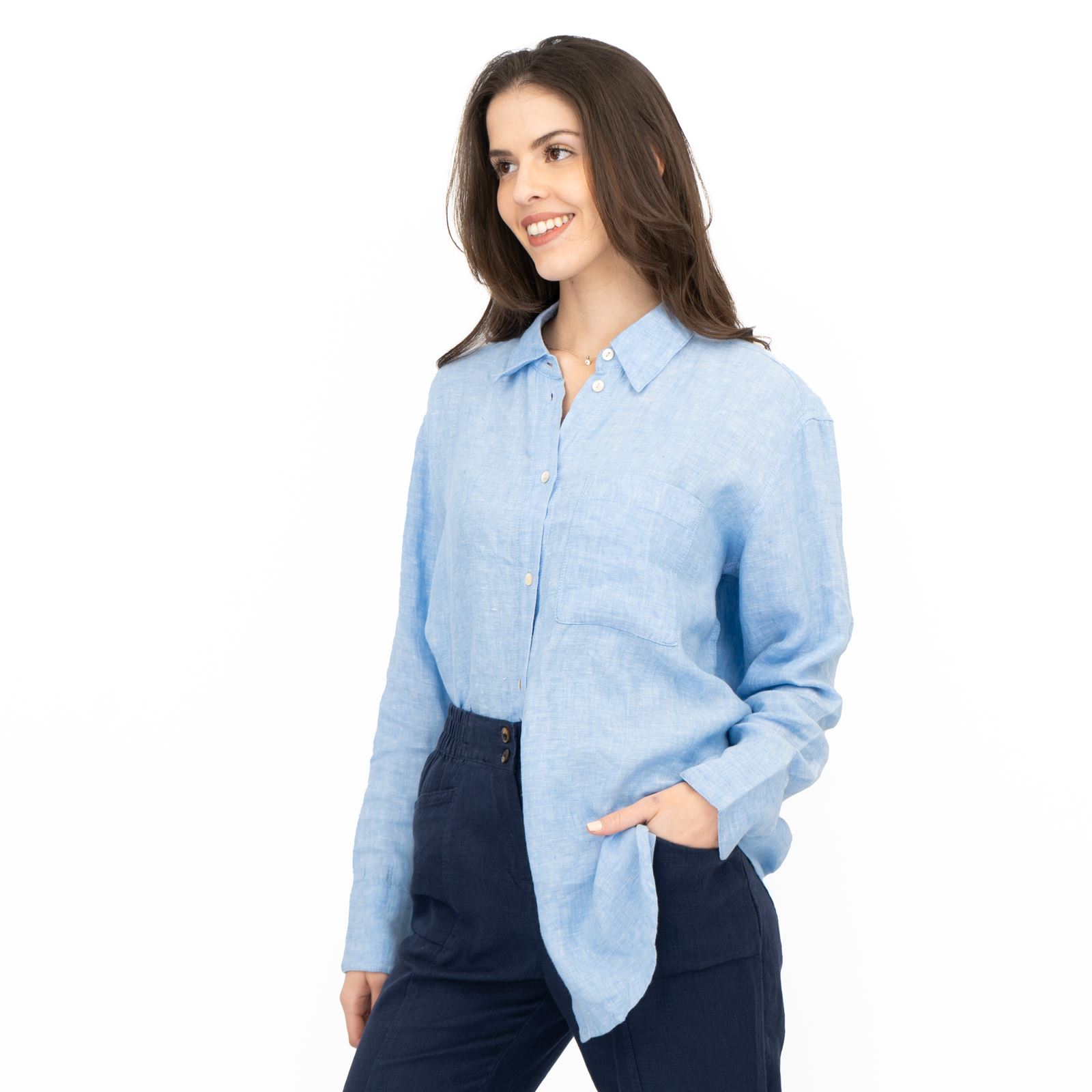 M&S Womens Linen Blouse Collared Pure Button Up Top Smart Casual - Picture 33 of 87