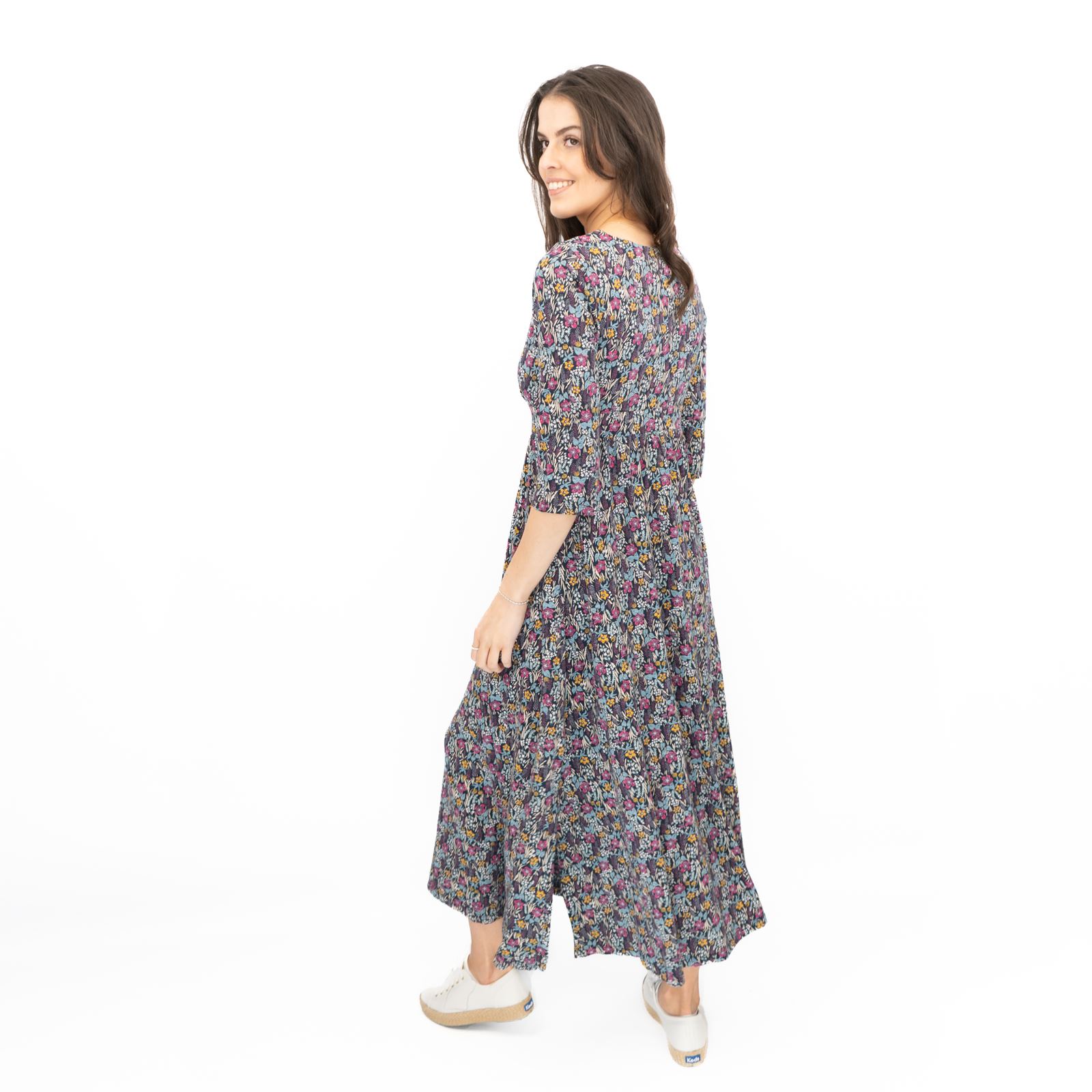 Womens Seasalt Maggie Maxi Dress Navy Floral Moor Maritime Cotton ¾ Sleeve - Picture 5 of 29