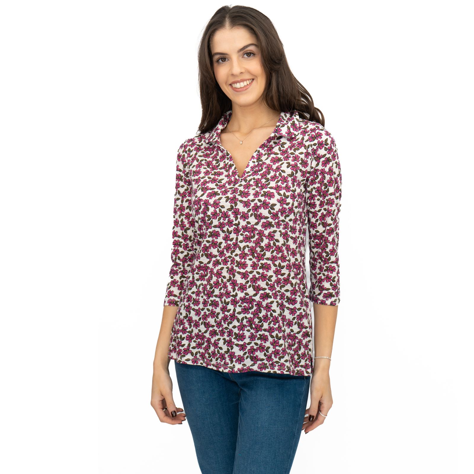 Womens Seasalt Wavecrest Top White Pink Floral Cotton ¾ Sleeve V-Neck RRP £45.95 - Picture 3 of 9