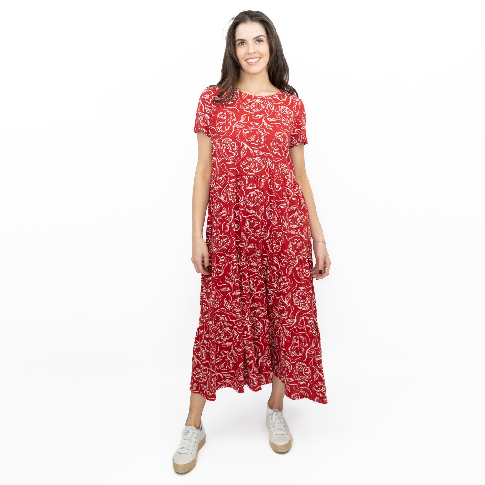 Womens Seasalt Red Floral Dress Line Strokes Midi Organic Cotton Short-Sleeve - Picture 12 of 29