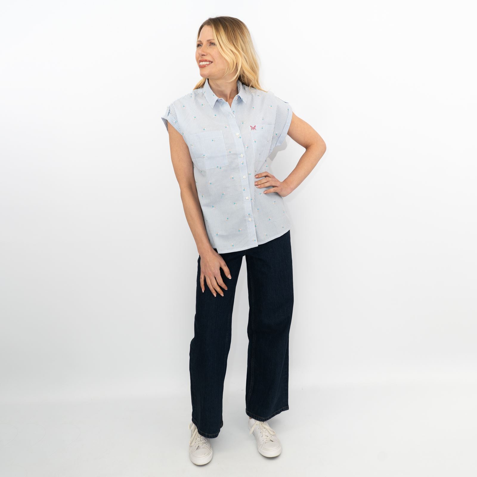 CREW CLOTHING Womens Striped Shirt Top Blouse Pink Blue Short Sleeve Embroidered - Picture 13 of 26