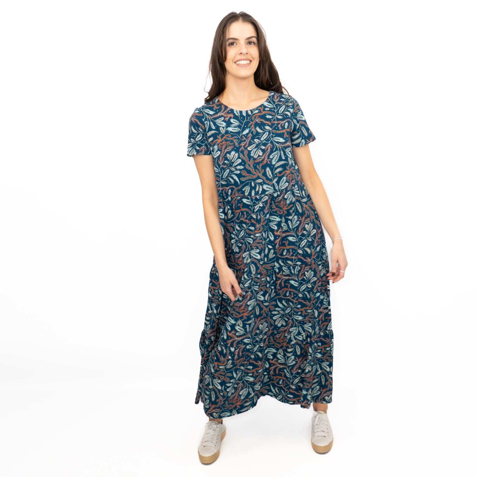 Womens Seasalt Teal Green Dress Line Strokes Floral Midi Cotton Short Sleeve - Picture 20 of 29