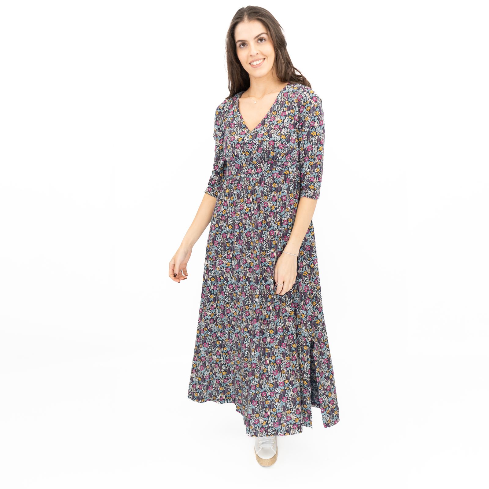 Womens Seasalt Maggie Maxi Dress Navy Floral Moor Maritime Cotton ¾ Sleeve - Picture 21 of 29