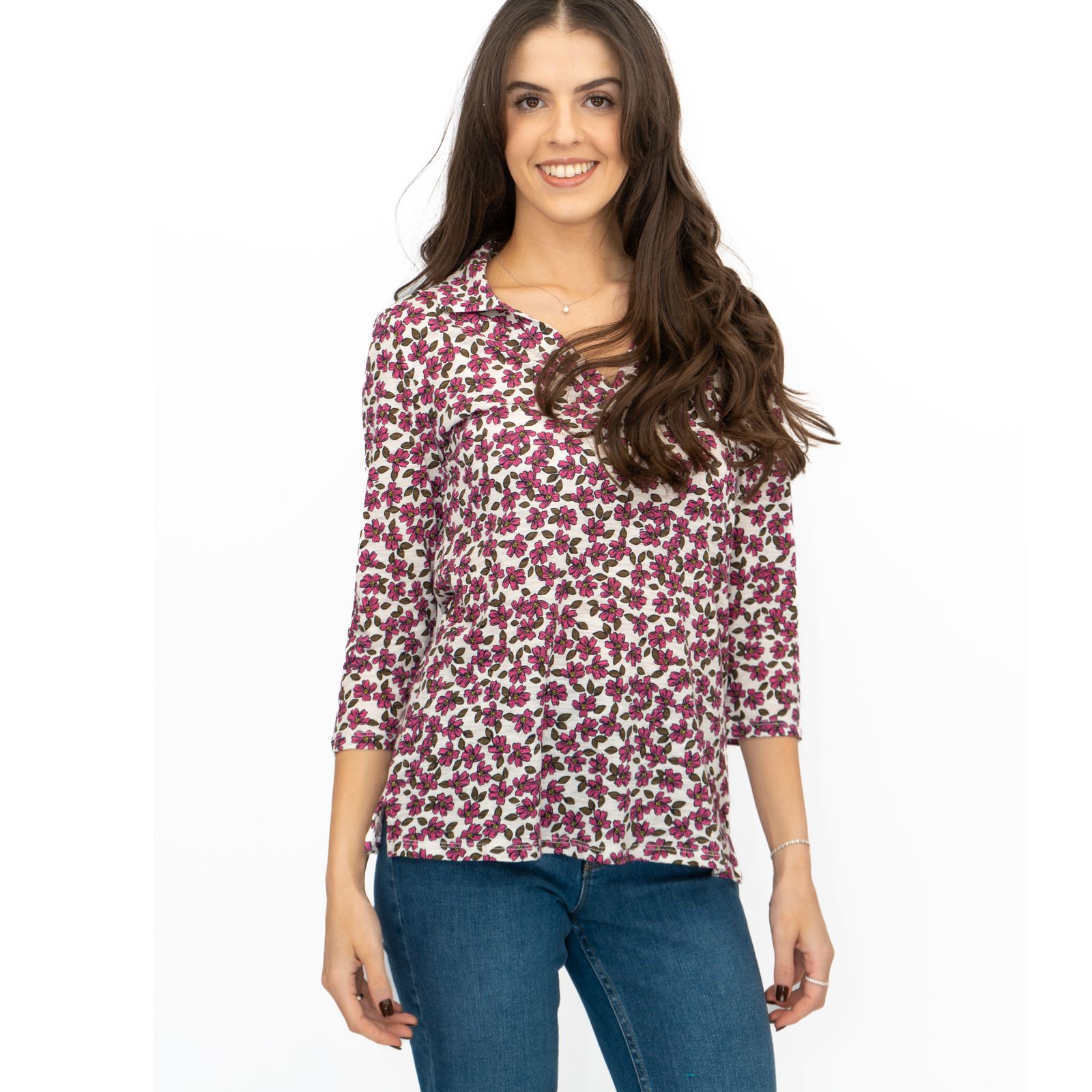 Womens Seasalt Wavecrest Top White Pink Floral Cotton ¾ Sleeve V-Neck RRP £45.95 - Picture 9 of 9