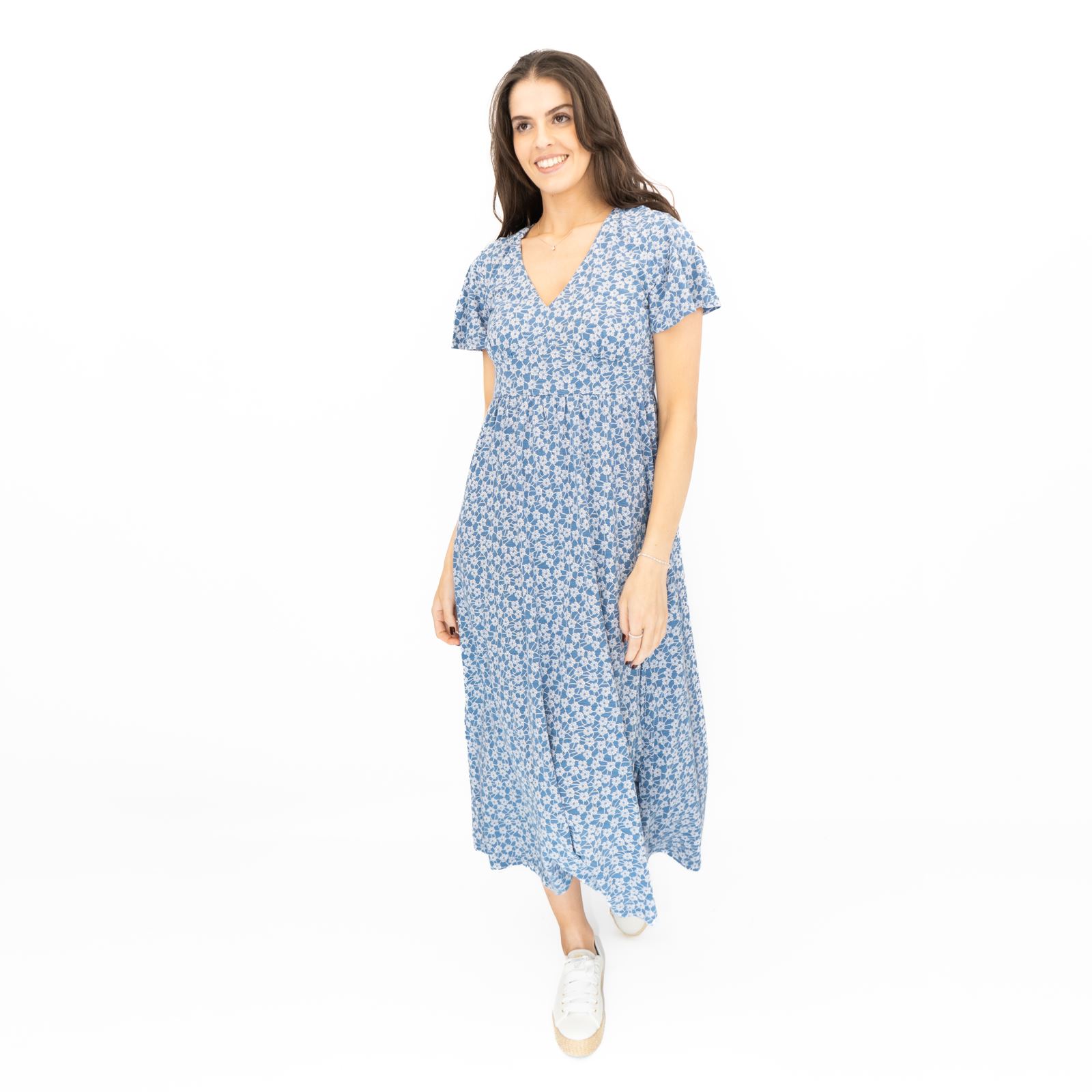 Womens Seasalt Blue Chateaux Dress Floral Maxi Short Sleeve Flower Net Whirl - Picture 10 of 12