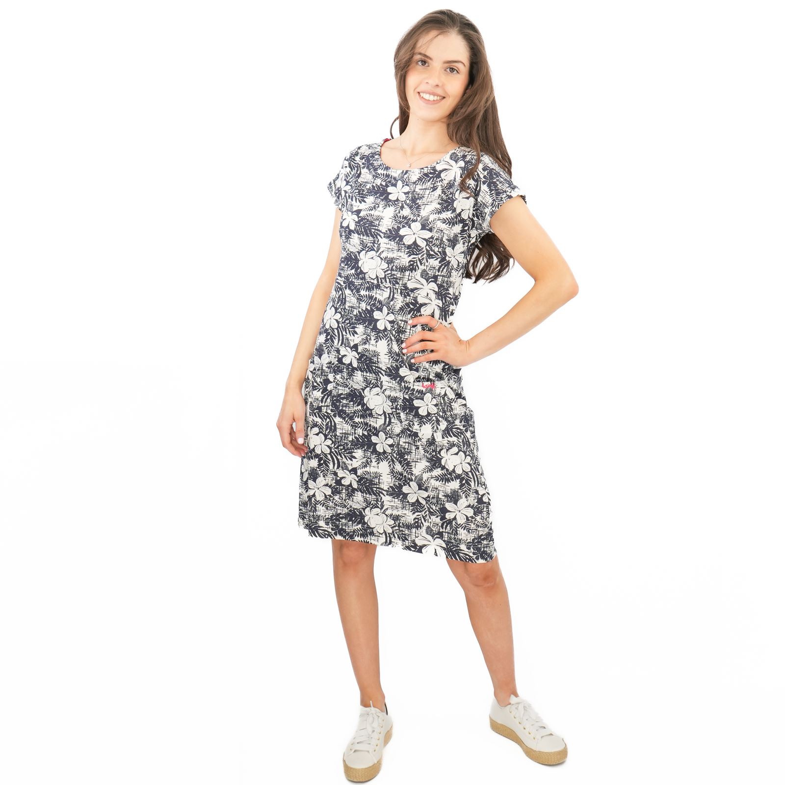 Womens Weird Fish Navy Dress Tallahassee Cotton Short Sleeve Knee Floral Summer - Picture 3 of 10