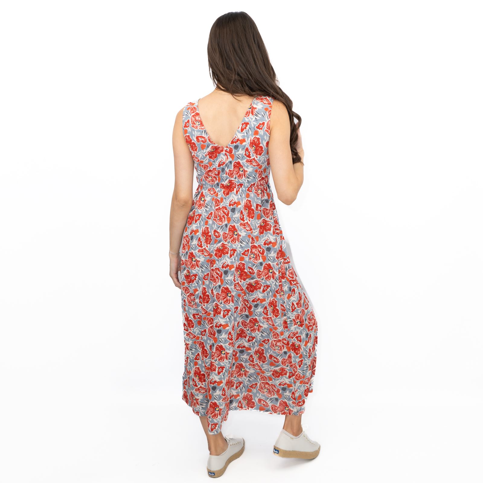 Womens Seasalt Red Grey Floral Dress Polmanter Maxi Organic Cotton Sleeveless - Picture 5 of 20