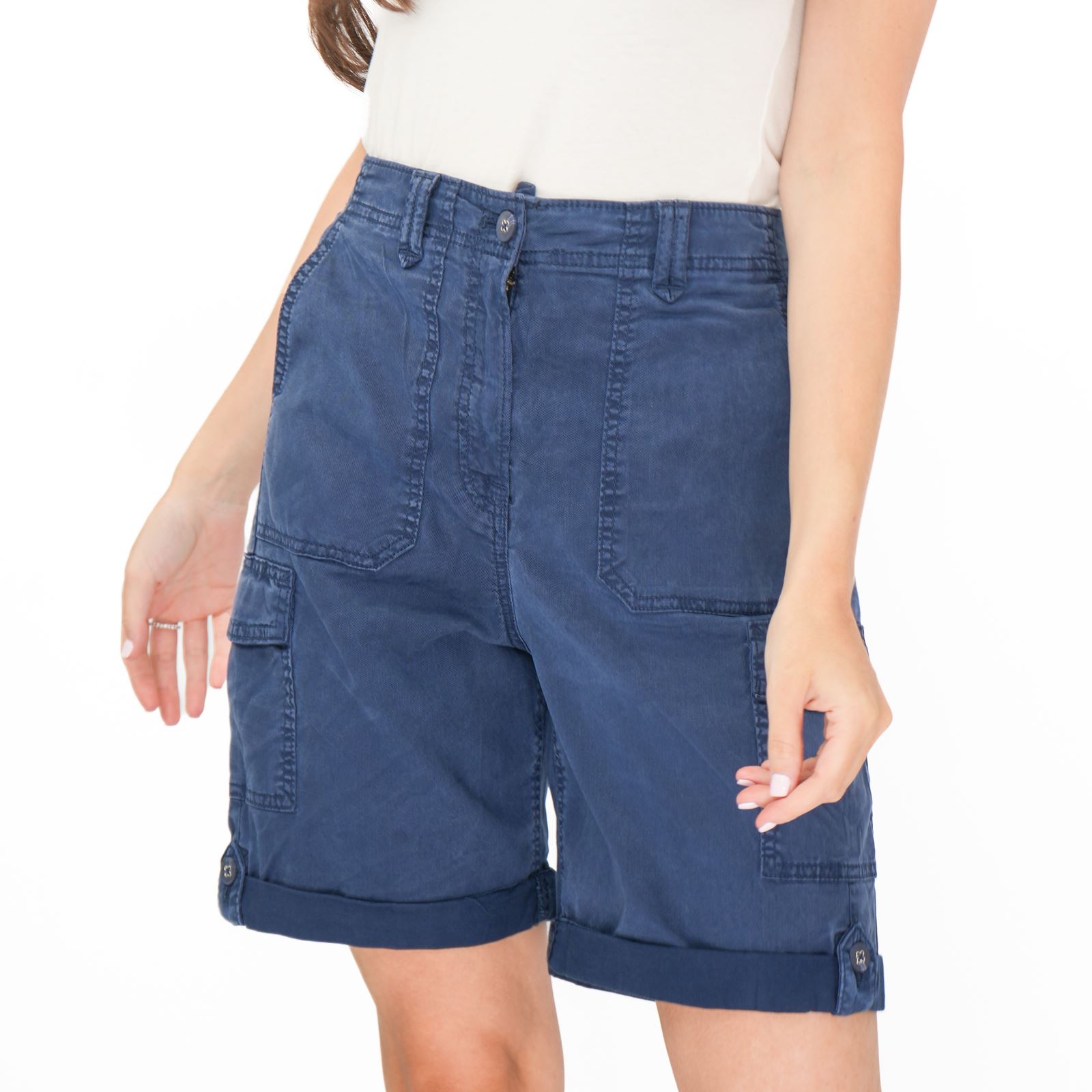 Womens M&S Cargo Short Classic Cotton Lyocell Tea Dyed Stretch Waist - Picture 23 of 67