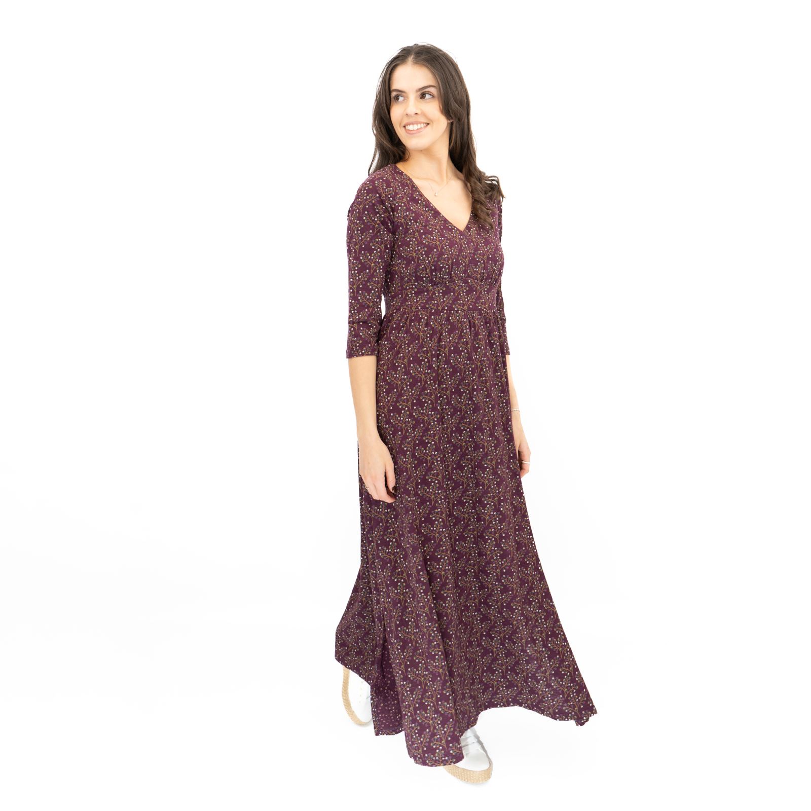 Womens Seasalt Maggie Maxi Dress Purple Floral Cotton ¾ Sleeve - Picture 9 of 16