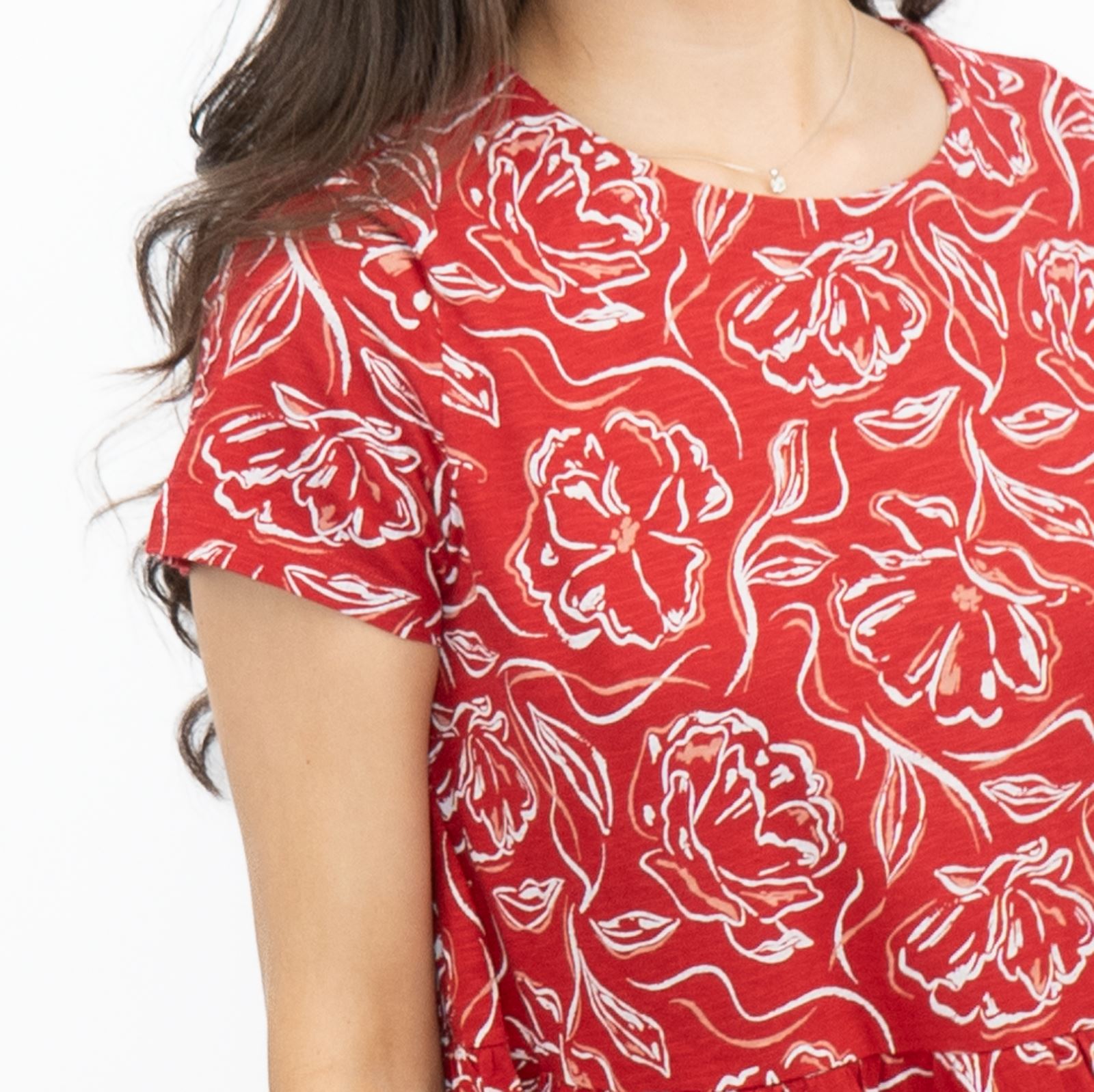 Womens Seasalt Red Floral Dress Line Strokes Midi Organic Cotton Short-Sleeve - Picture 29 of 29