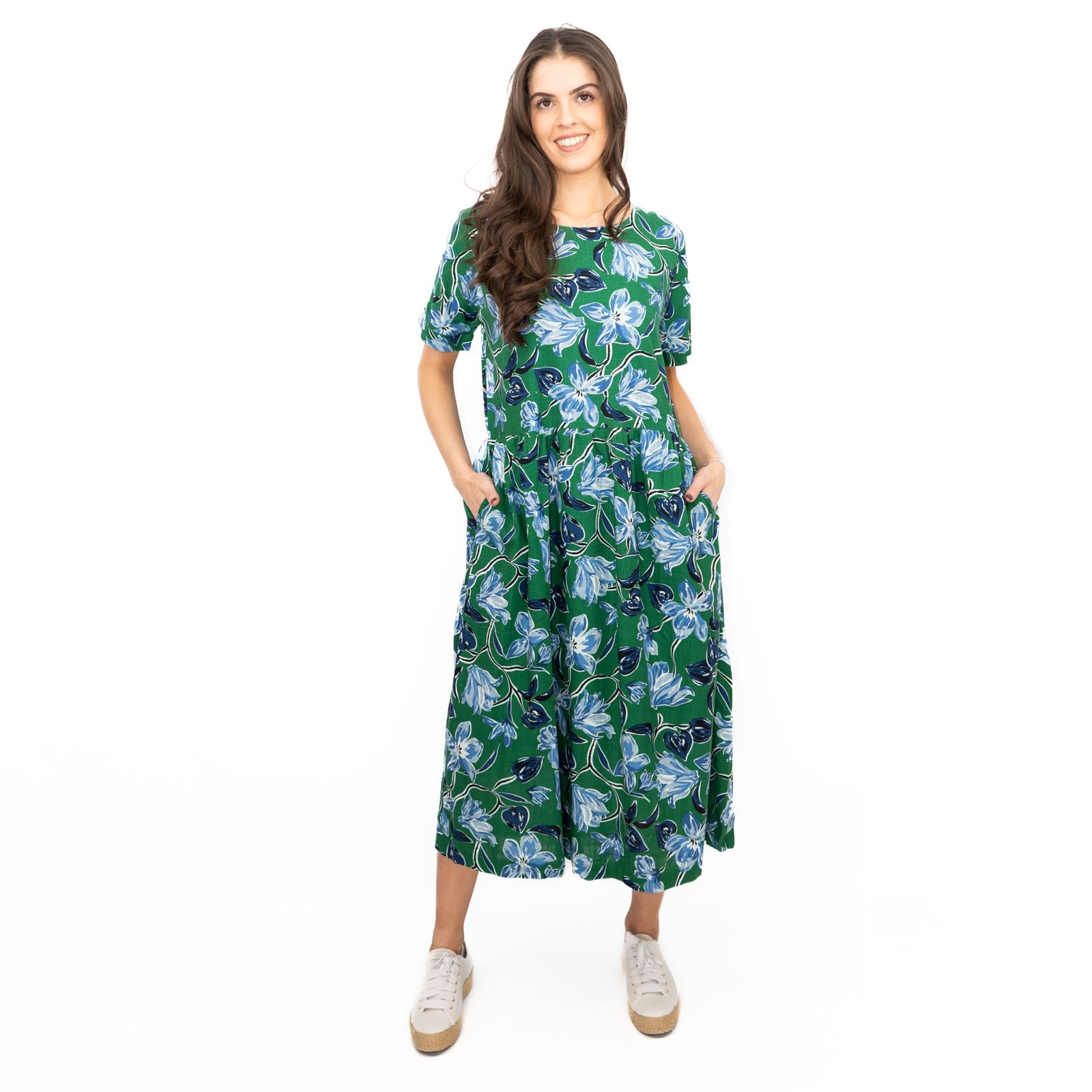 Womens Seasalt Green Brouse Dress Floral Organic Midi Cotton Short Sleeve - Picture 7 of 22
