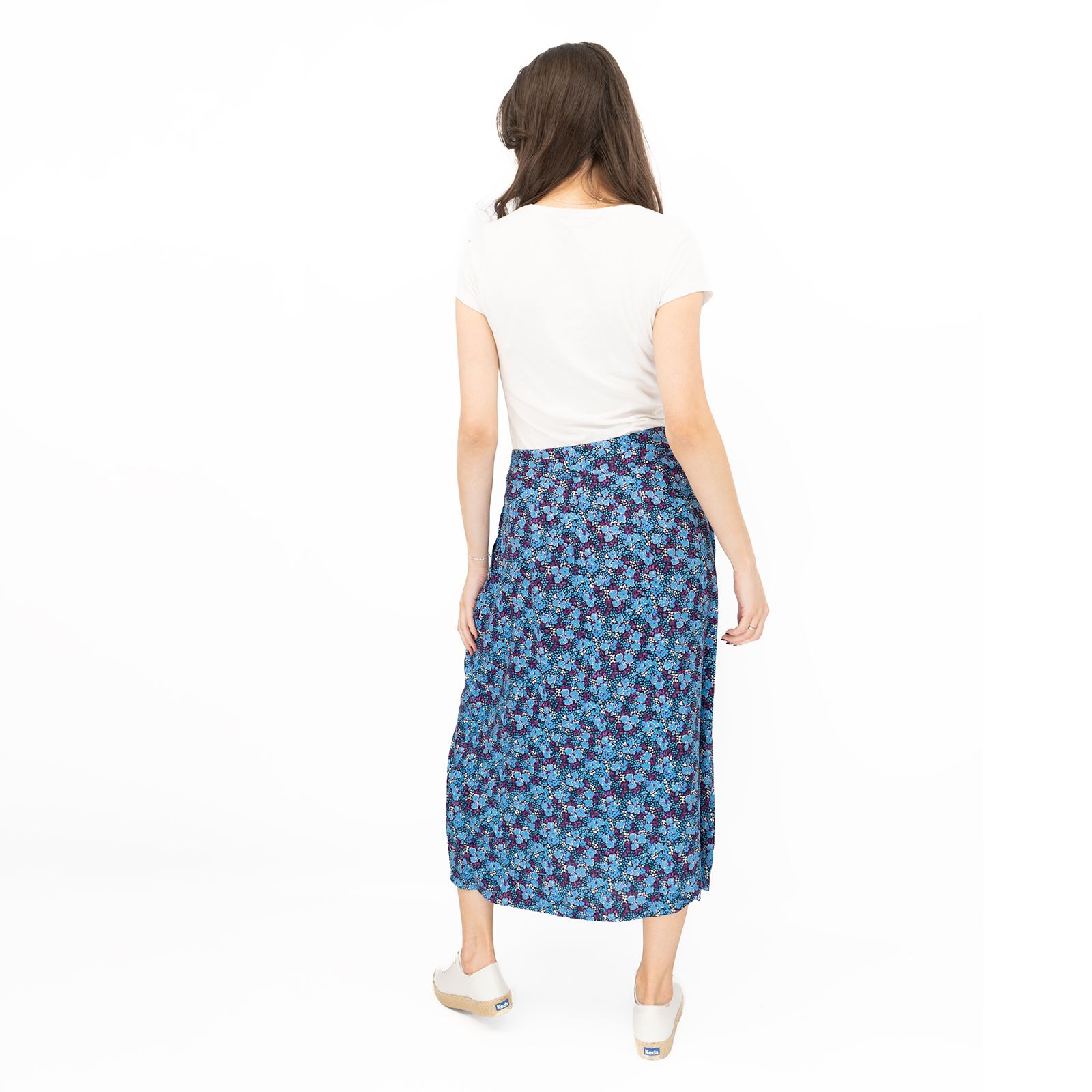 Womens White Stuff Purple Floral Skirt Longer Length Midi Buttons Pockets - Picture 2 of 11