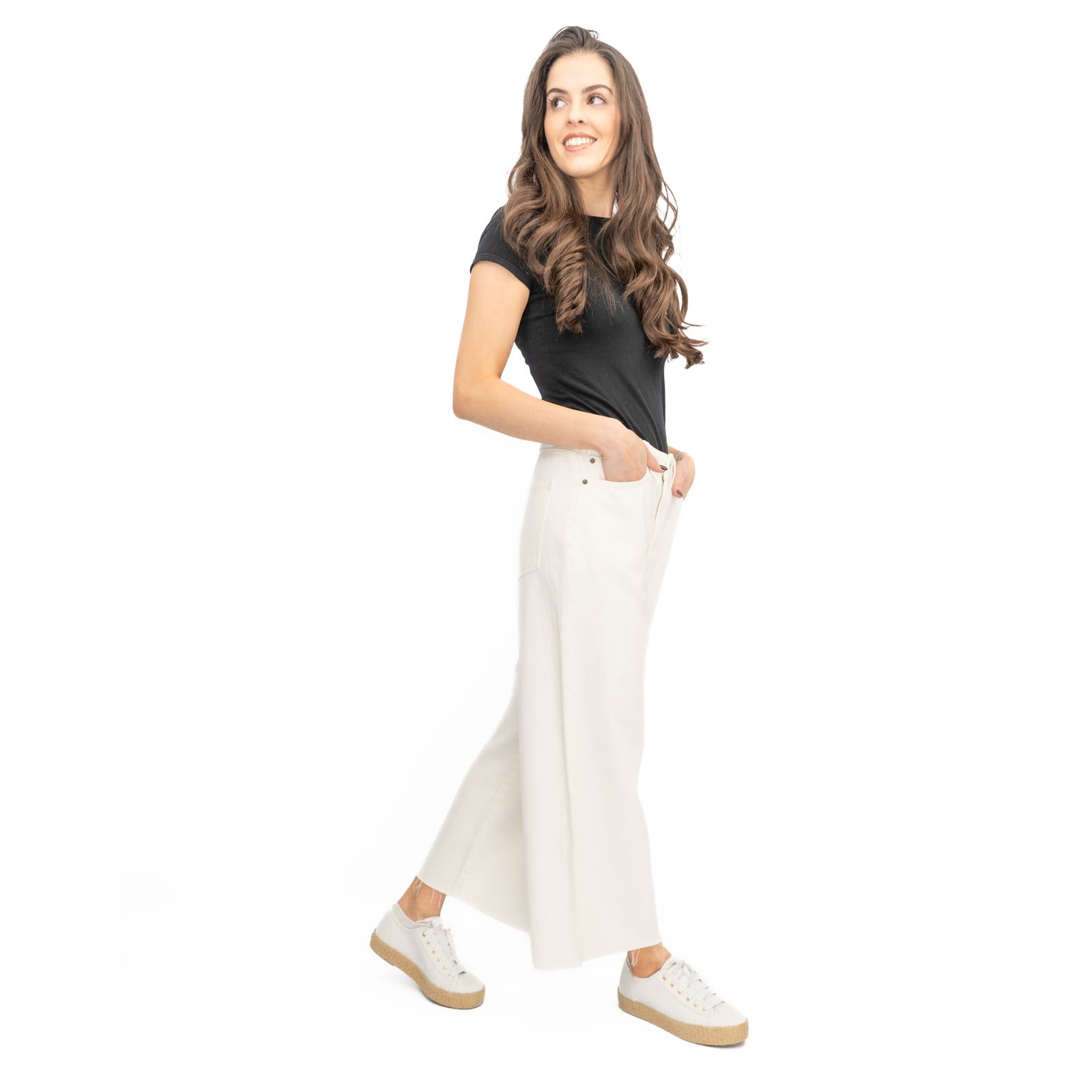 Womens M&S Cropped Jean Wide Leg High Waist Raw Hem 3 Colours White Medium Denim - Picture 48 of 59