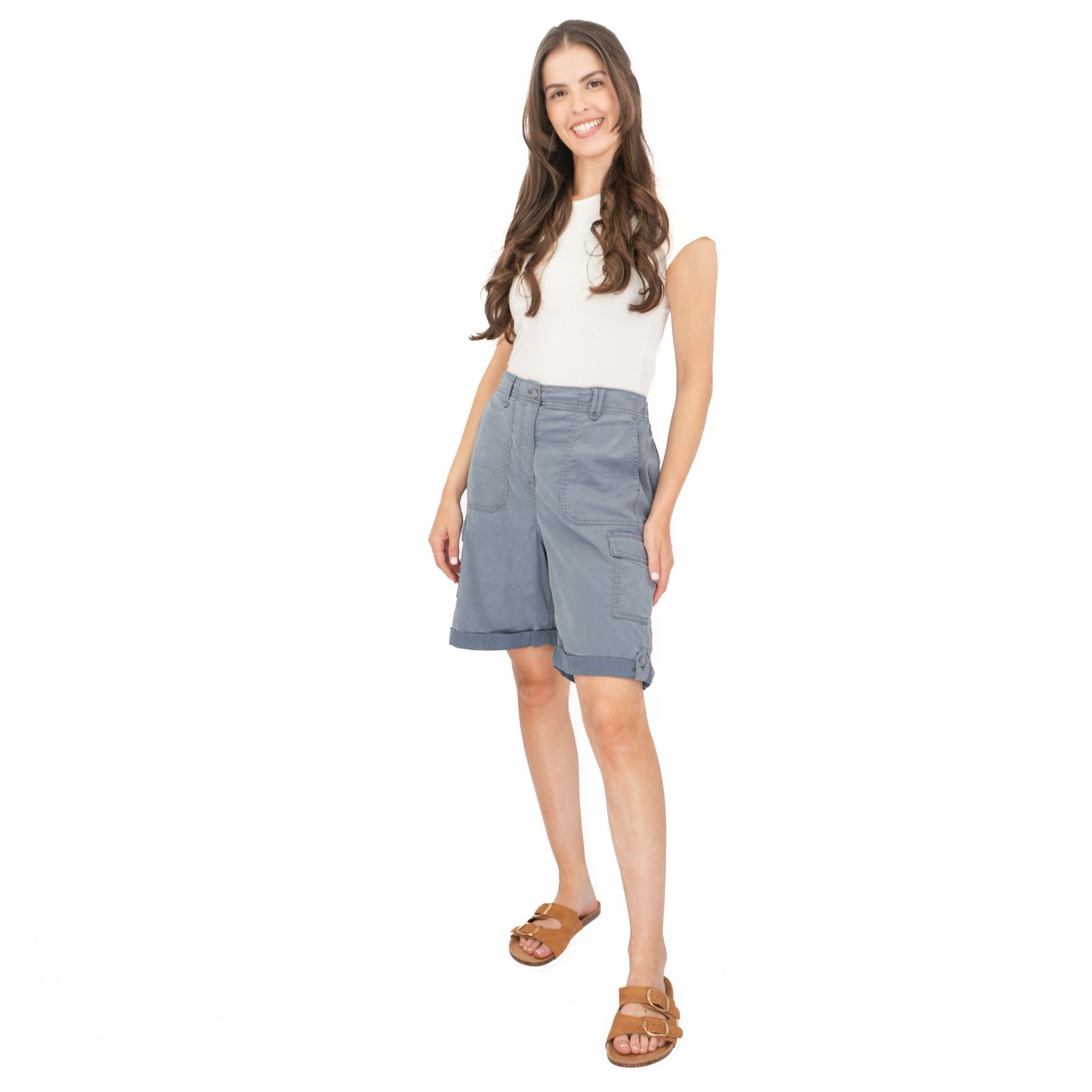 Womens M&S Cargo Short Classic Cotton Lyocell Tea Dyed Stretch Waist - Picture 38 of 67