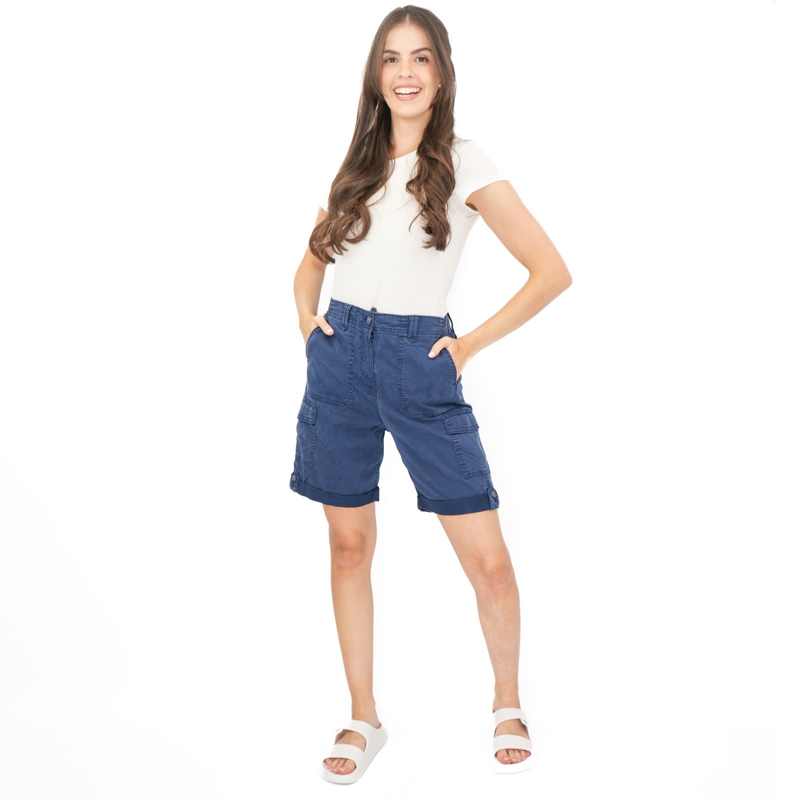 Womens M&S Cargo Short Classic Cotton Lyocell Tea Dyed Stretch Waist - Picture 22 of 67