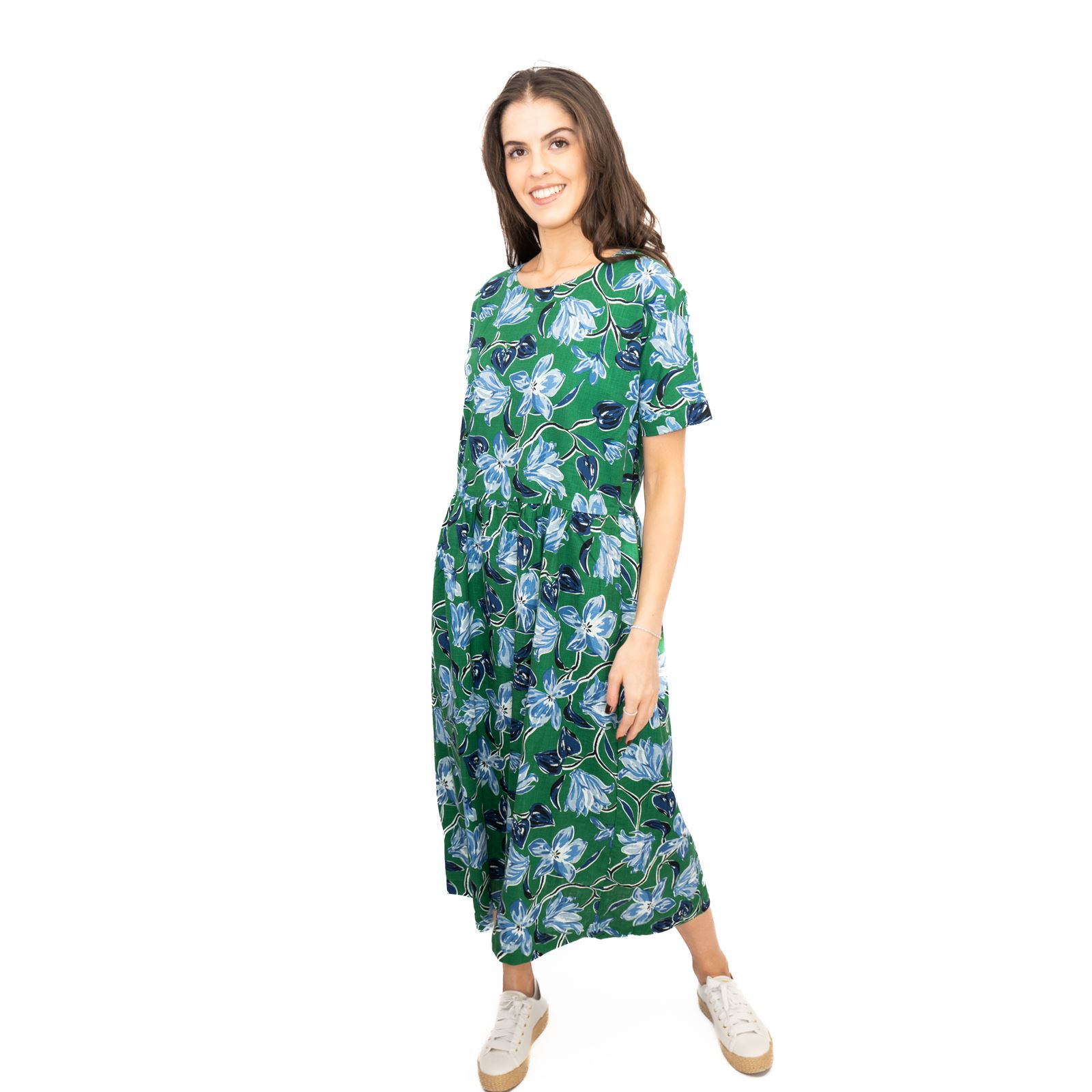 Womens Seasalt Green Brouse Dress Floral Organic Midi Cotton Short Sleeve - Picture 17 of 22