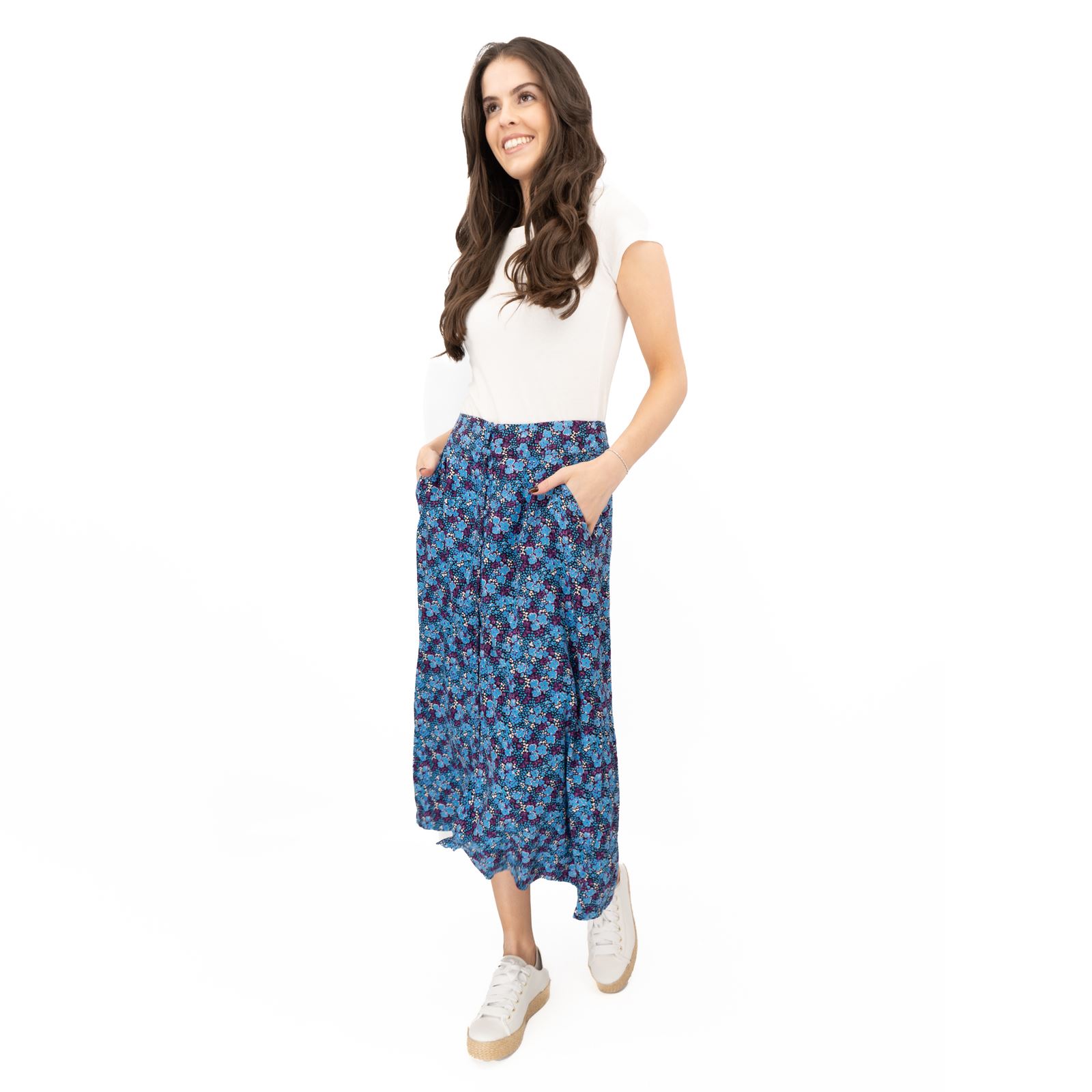 Womens White Stuff Purple Floral Skirt Longer Length Midi Buttons Pockets - Picture 8 of 11
