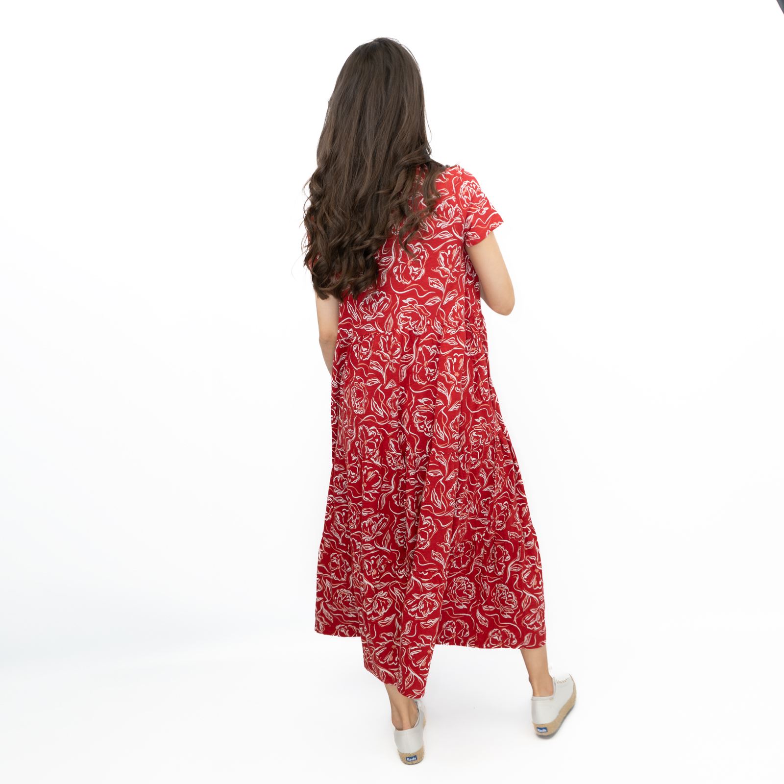 Womens Seasalt Red Floral Dress Line Strokes Midi Organic Cotton Short-Sleeve - Picture 14 of 29