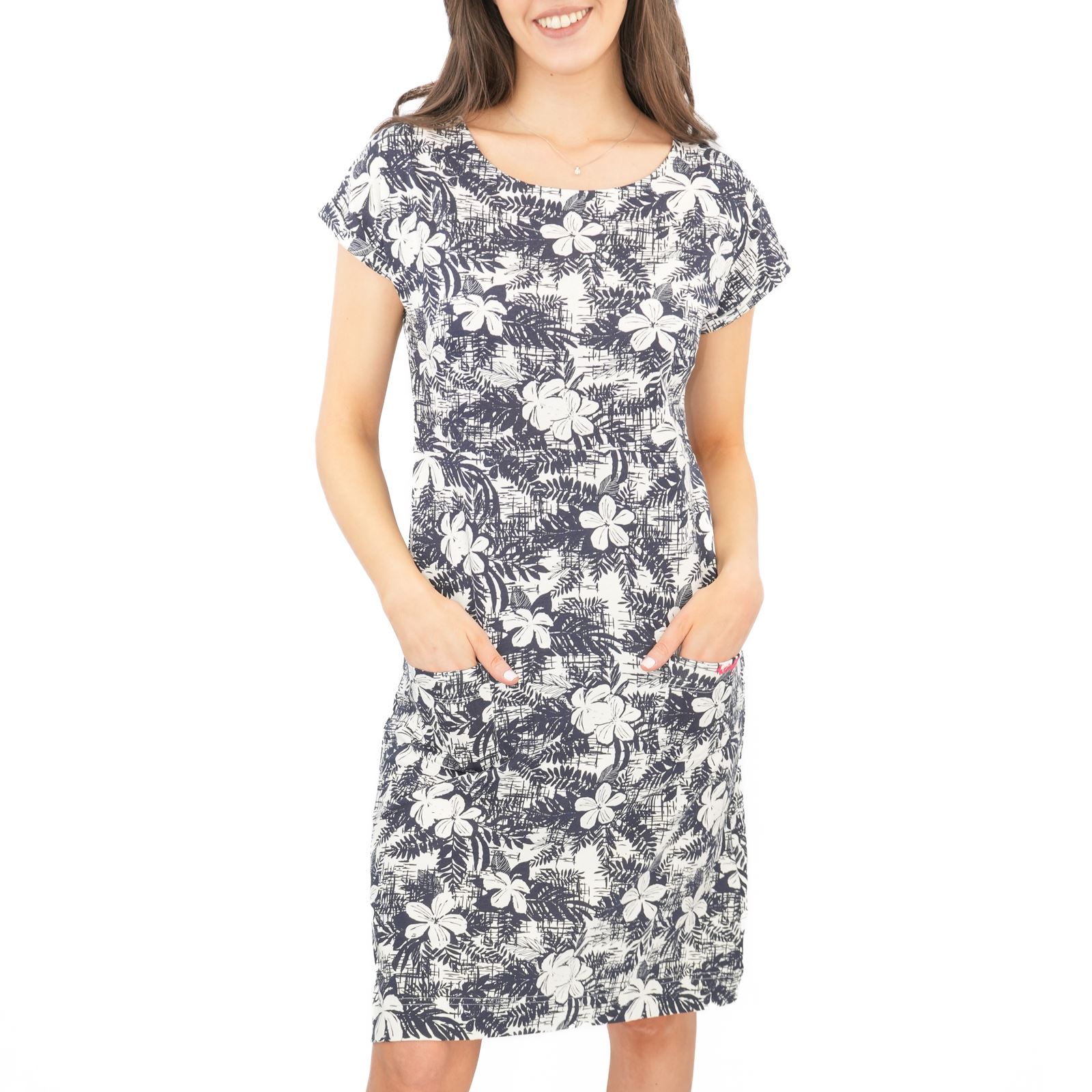 Womens Weird Fish Navy Dress Tallahassee Cotton Short Sleeve Knee Floral Summer - Picture 8 of 10