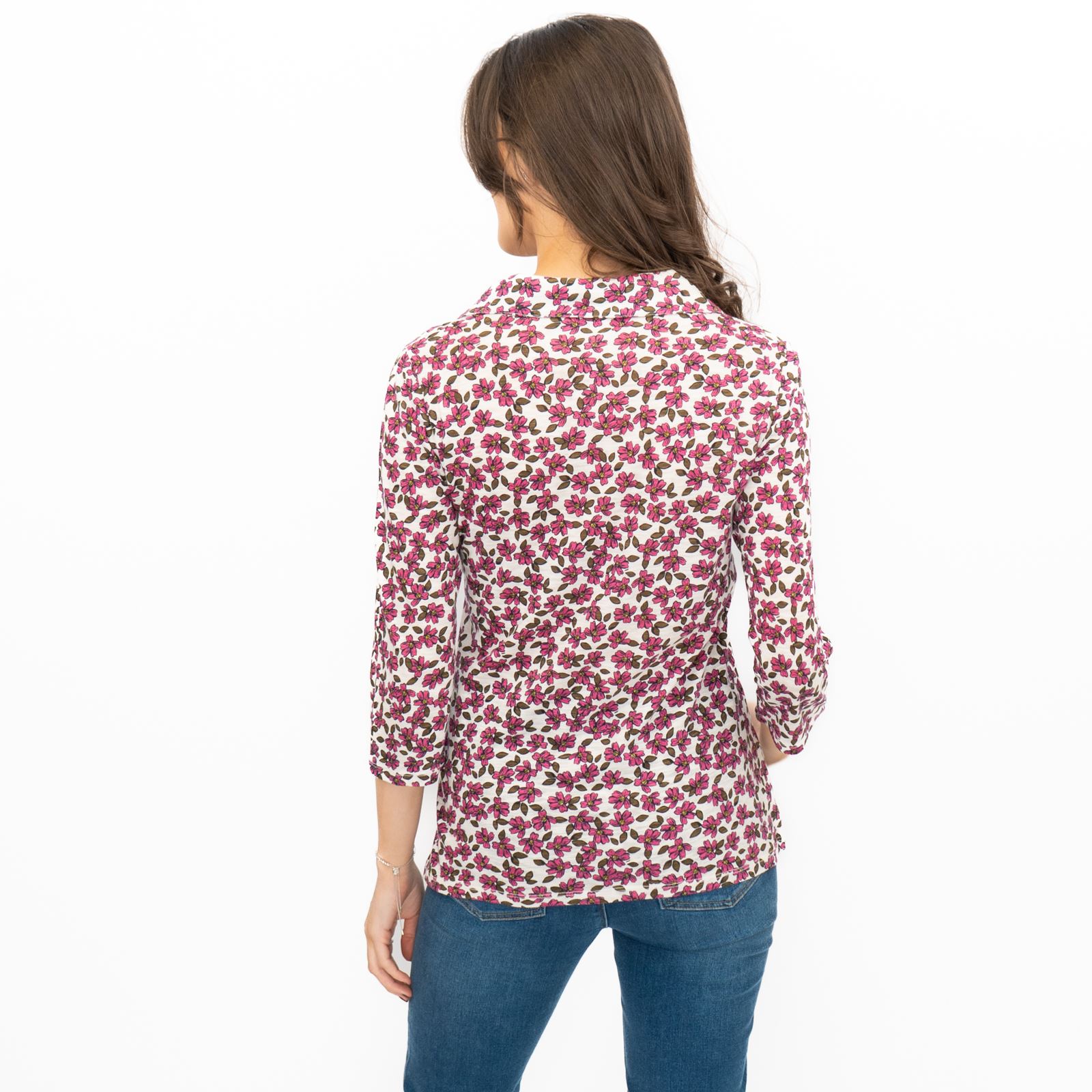 Womens Seasalt Wavecrest Top White Pink Floral Cotton ¾ Sleeve V-Neck RRP £45.95 - Picture 6 of 9