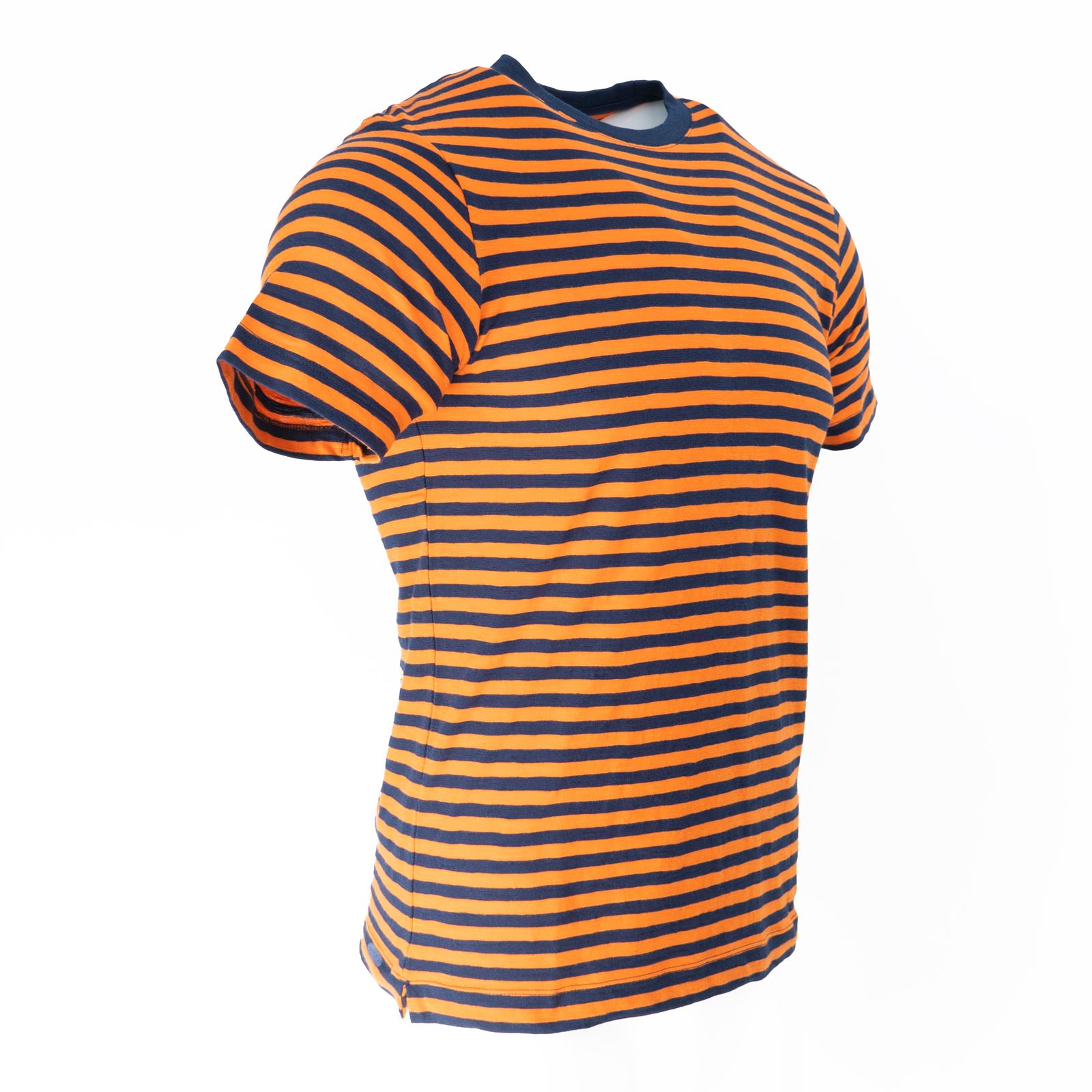 John Lewis Mens T-shirt Top Supima Cotton Striped Green Navy Orange Jersey Soft - Picture 23 of 27