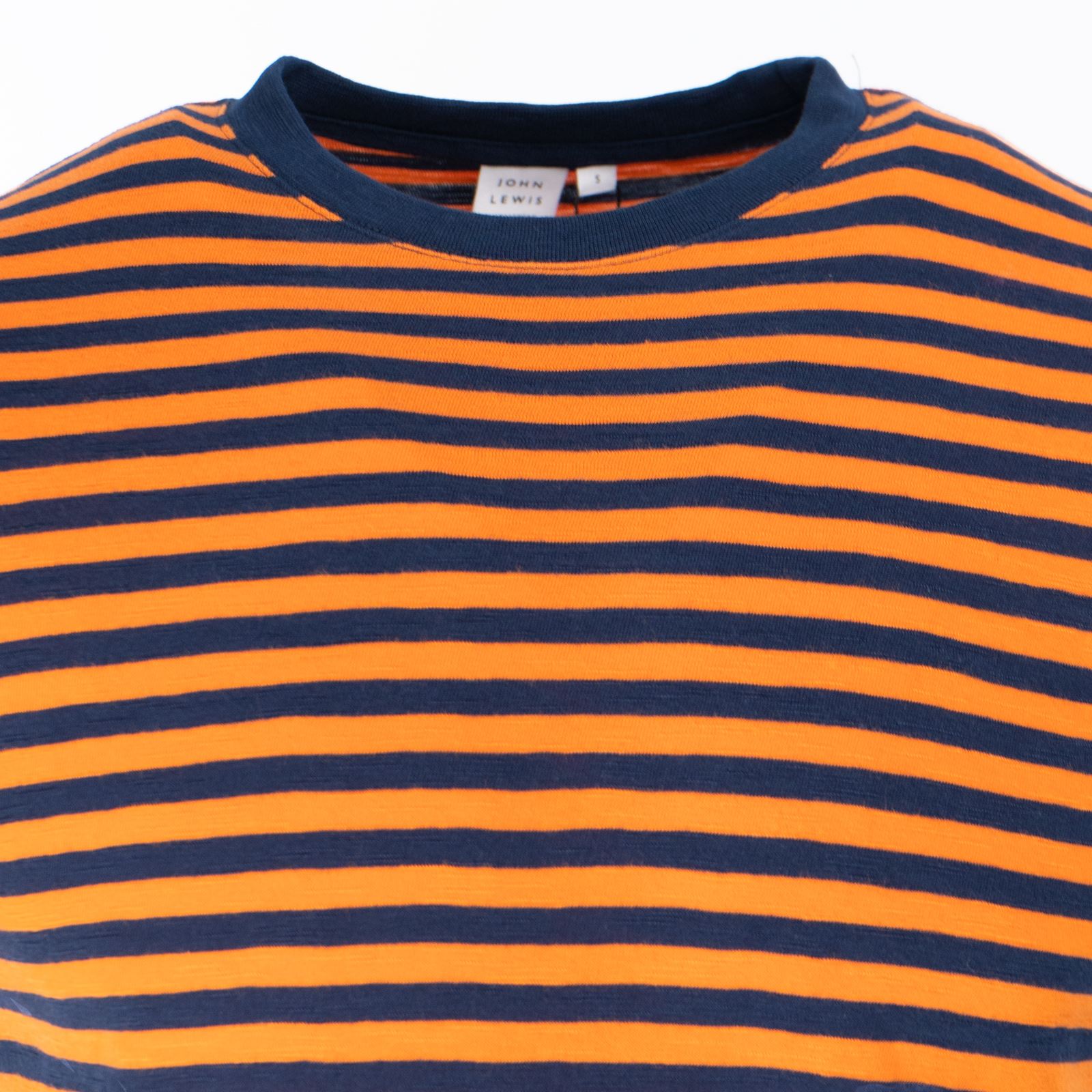 John Lewis Mens T-shirt Top Supima Cotton Striped Green Navy Orange Jersey Soft - Picture 26 of 27