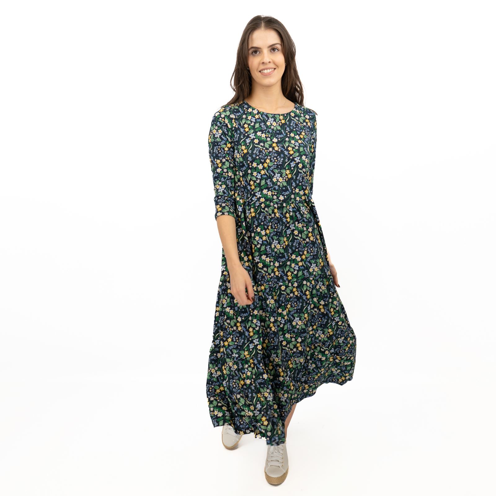 Womens Seasalt Navy Floral Dress Tiered Line Strokes Midi Short Sleeve - Picture 12 of 20