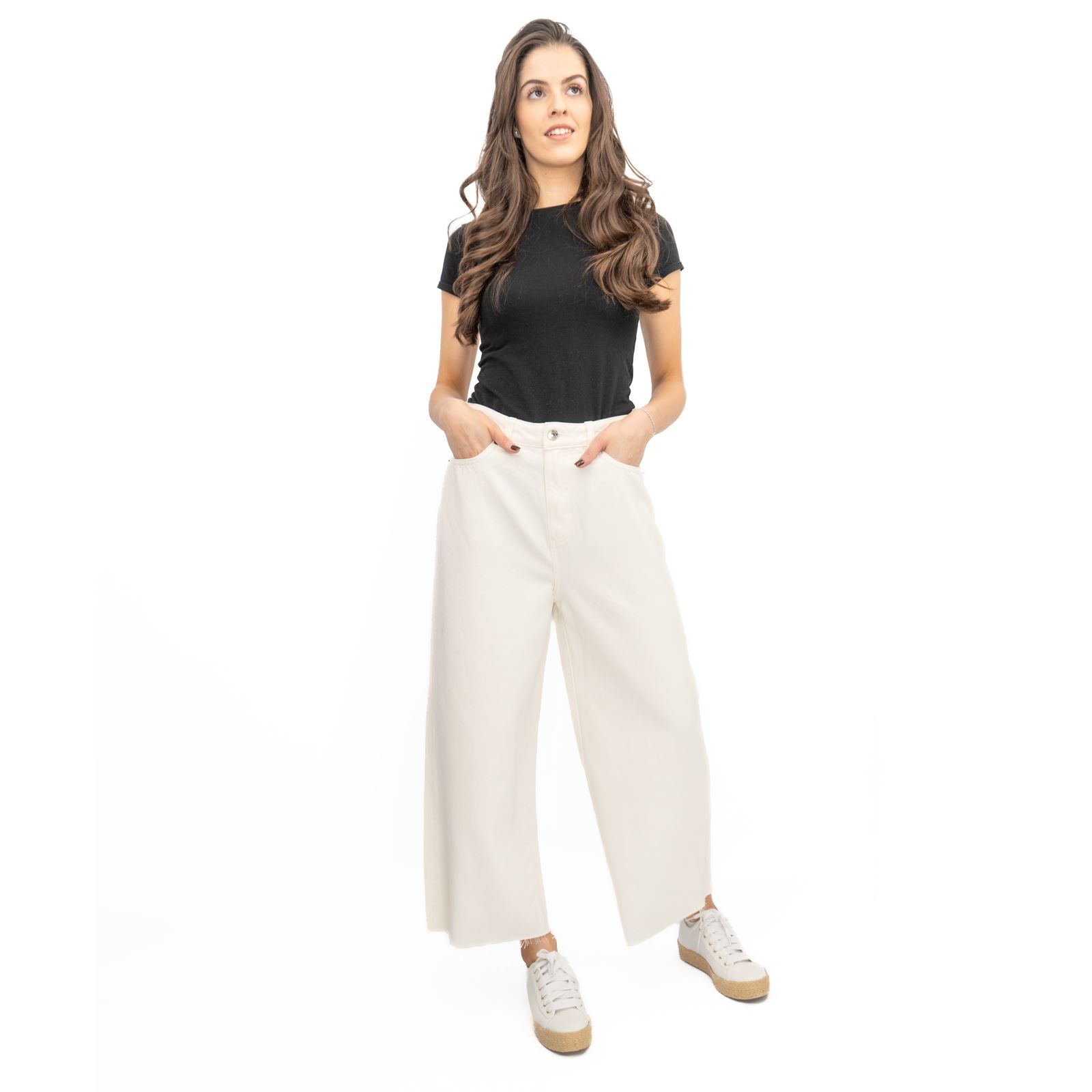 Womens M&S Cropped Jean Wide Leg High Waist Raw Hem 3 Colours White Medium Denim - Picture 42 of 59