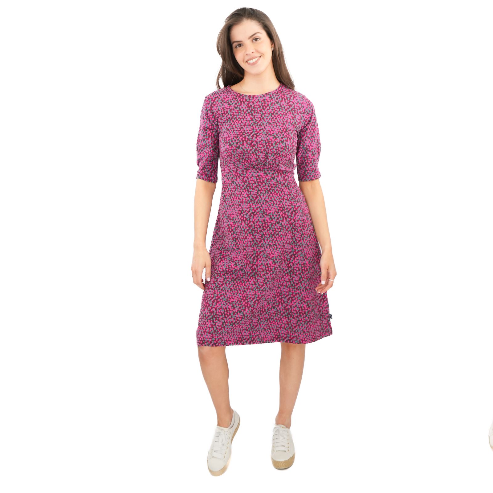 Womens Weird Fish Cassandra Swing Dress Green Pink Cotton Jersey 3/4 Sleeve - Picture 7 of 20