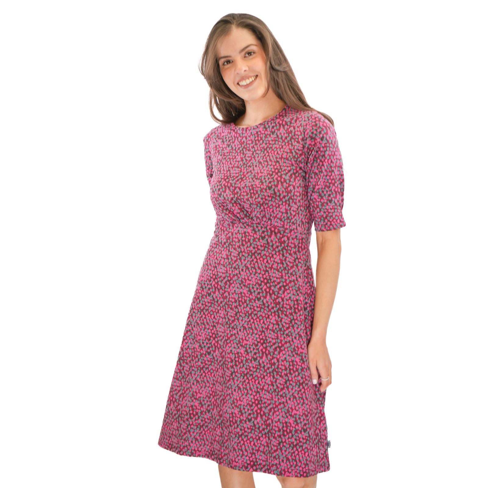 Womens Weird Fish Cassandra Swing Dress Green Pink Cotton Jersey 3/4 Sleeve - Picture 12 of 20