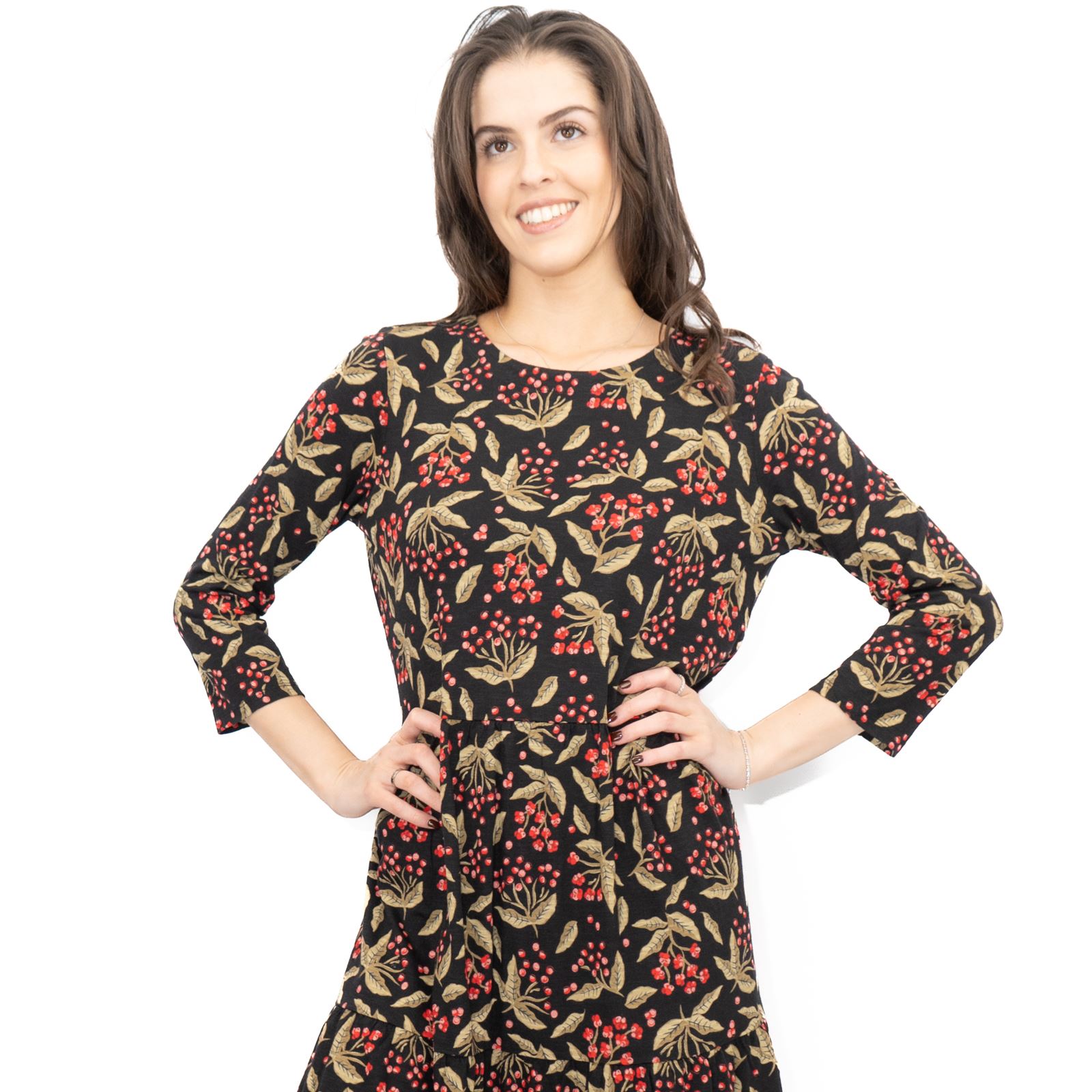 Womens Seasalt Black Floral Dress Line Strokes Midi Organic Cotton 3/4 Sleeve - Picture 9 of 34