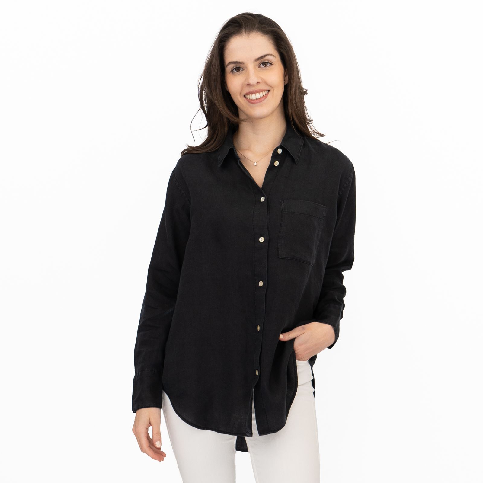 M&S Womens Linen Blouse Collared Pure Button Up Top Smart Casual