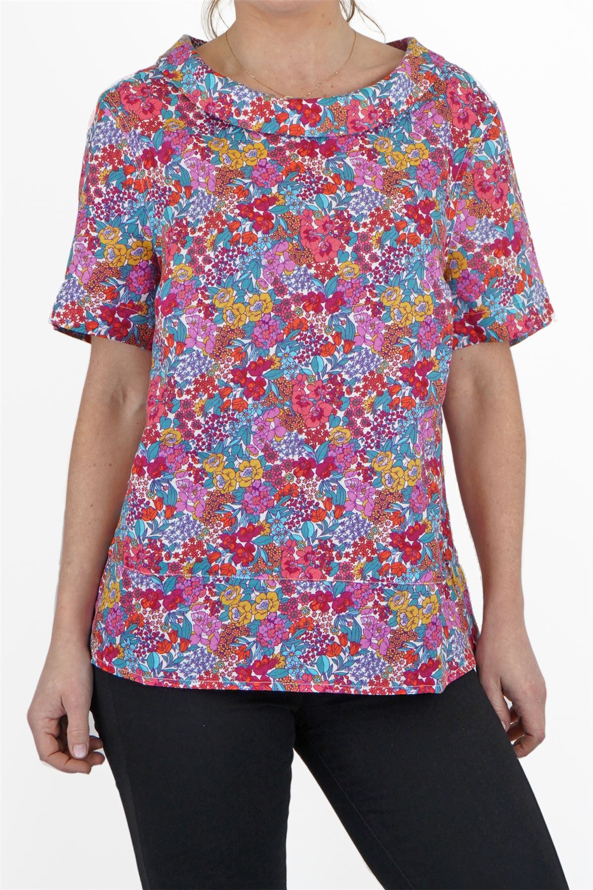 Ladies Fat Face Top Bright Floral Blouse Pink Blue Boat Neck Womens Casual | eBay
