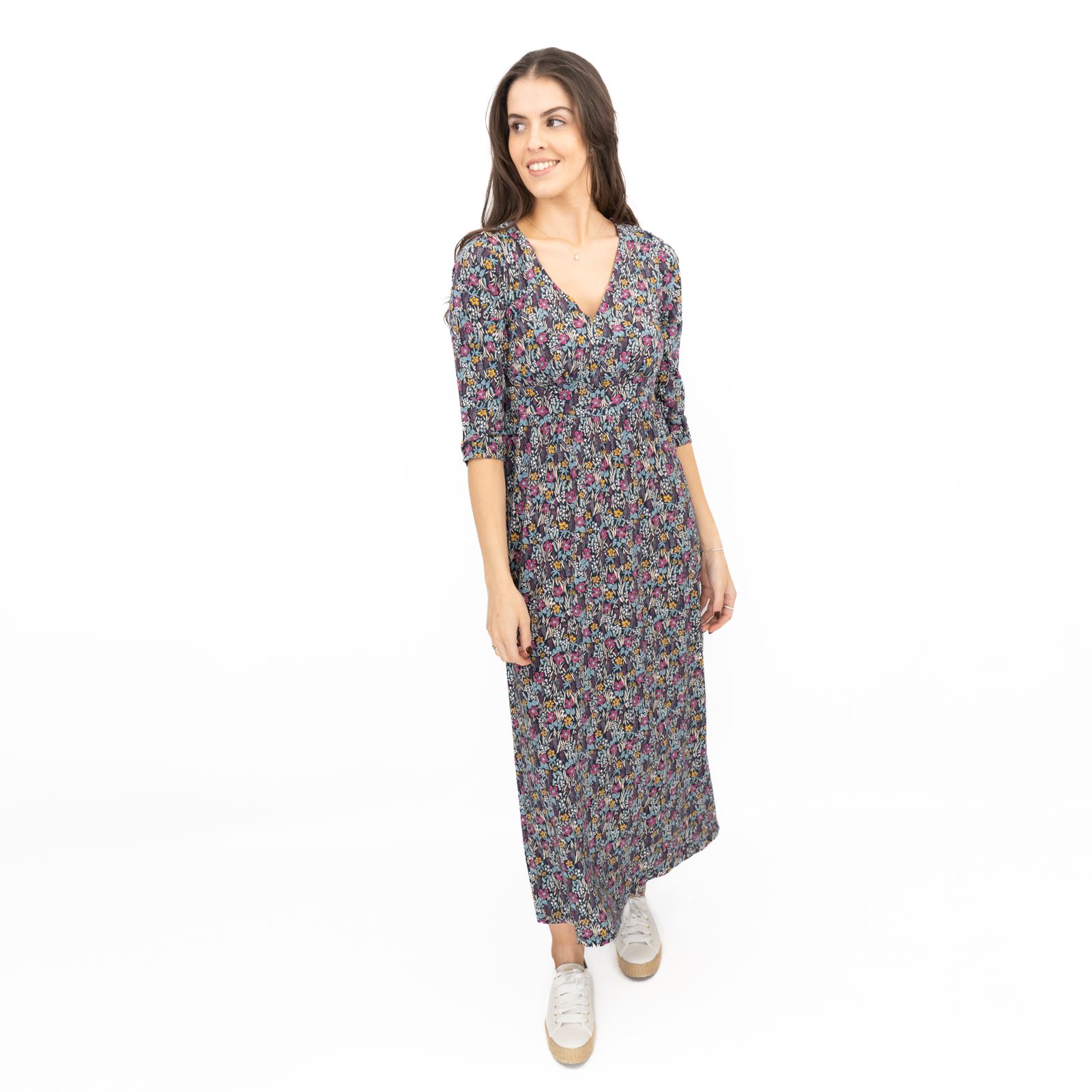 Womens Seasalt Maggie Maxi Dress Navy Floral Moor Maritime Cotton ¾ Sleeve - Picture 25 of 29