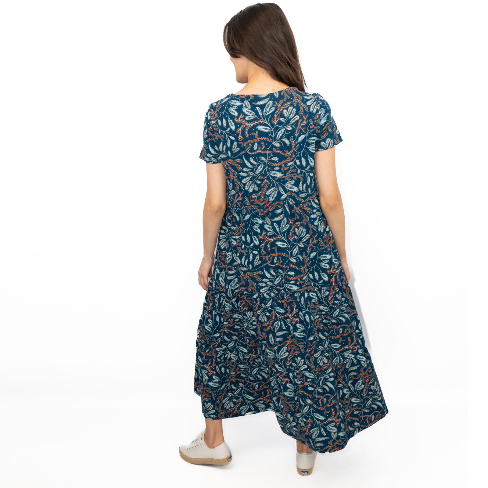 Womens Seasalt Teal Green Dress Line Strokes Floral Midi Cotton Short Sleeve - Picture 17 of 29