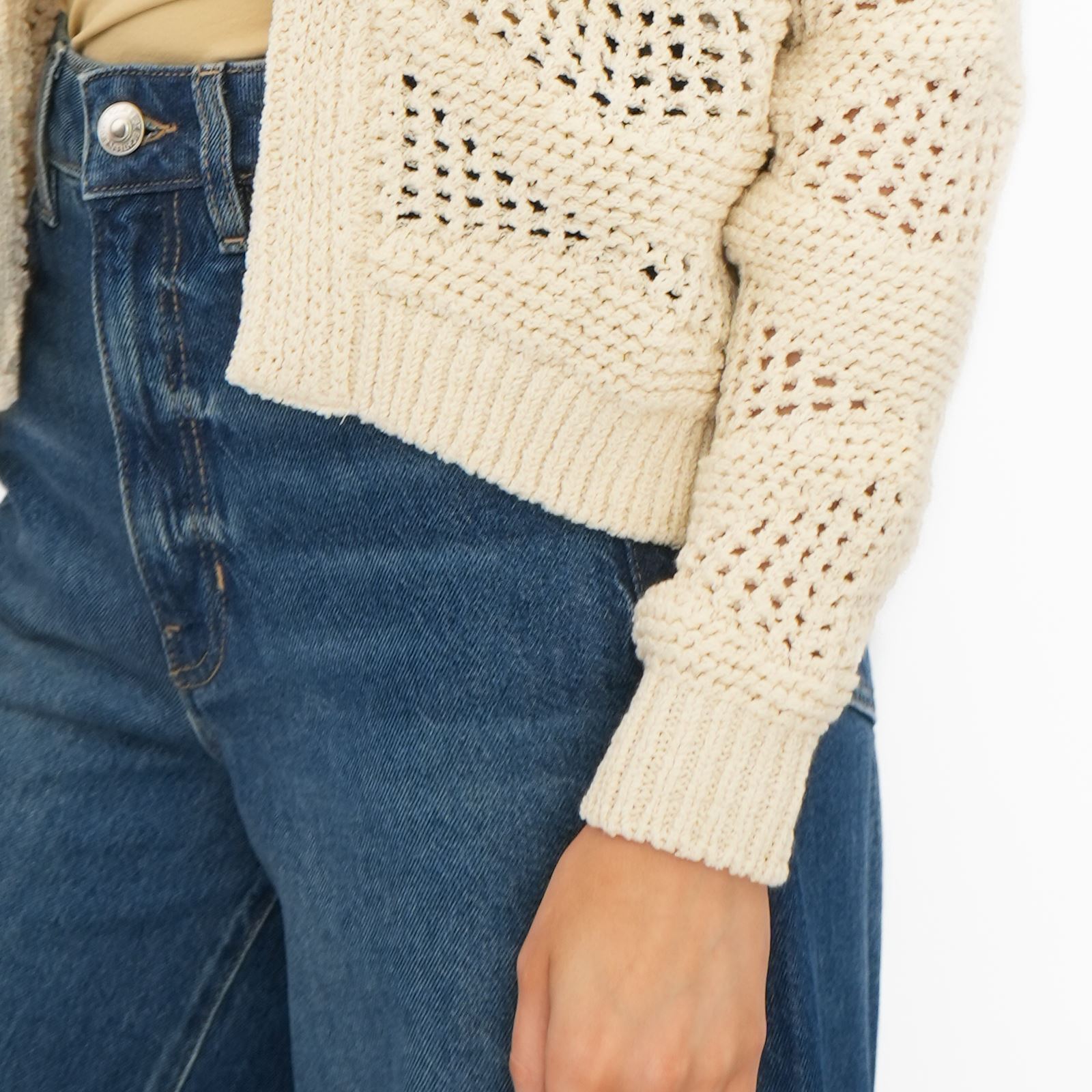 Womens M&S Per Una Ivory Cardigan Edge to Edge Cotton Rich Textured Pointelle - Picture 11 of 11