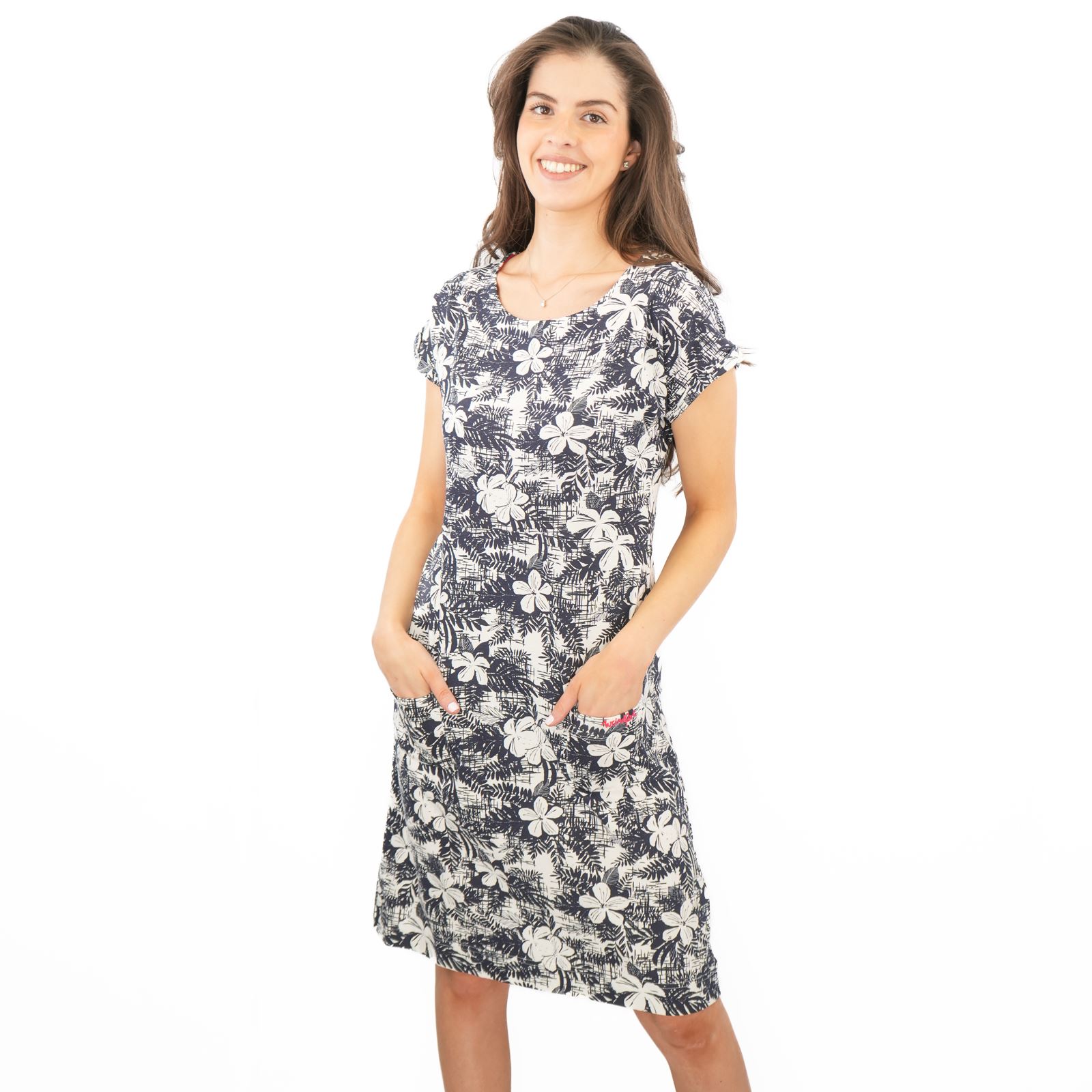 Womens Weird Fish Navy Dress Tallahassee Cotton Short Sleeve Knee Floral Summer - Picture 7 of 10