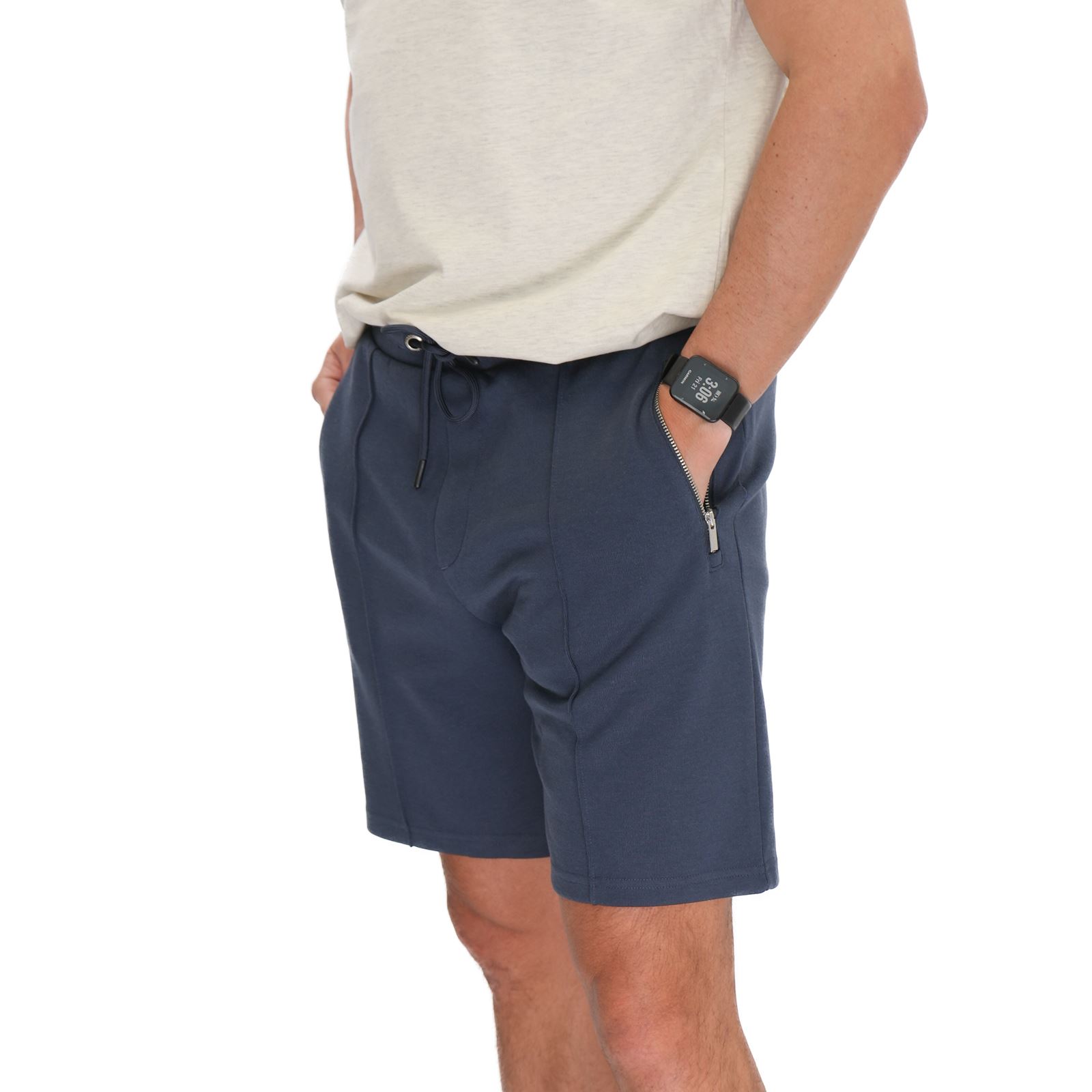 Mens M&S Autograph Blue Shorts Regular Jersey Elasticated Drawstring Zip Pockets - Picture 3 of 8
