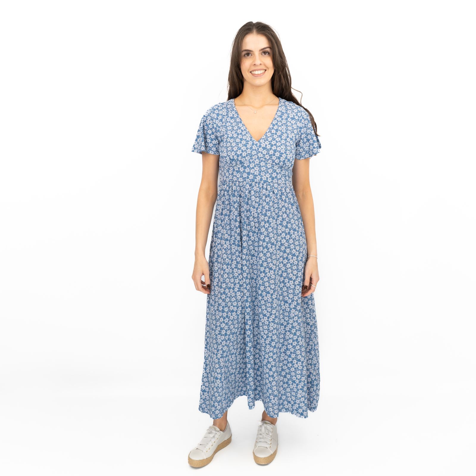 Womens Seasalt Blue Chateaux Dress Floral Maxi Short Sleeve Flower Net Whirl - Picture 2 of 12