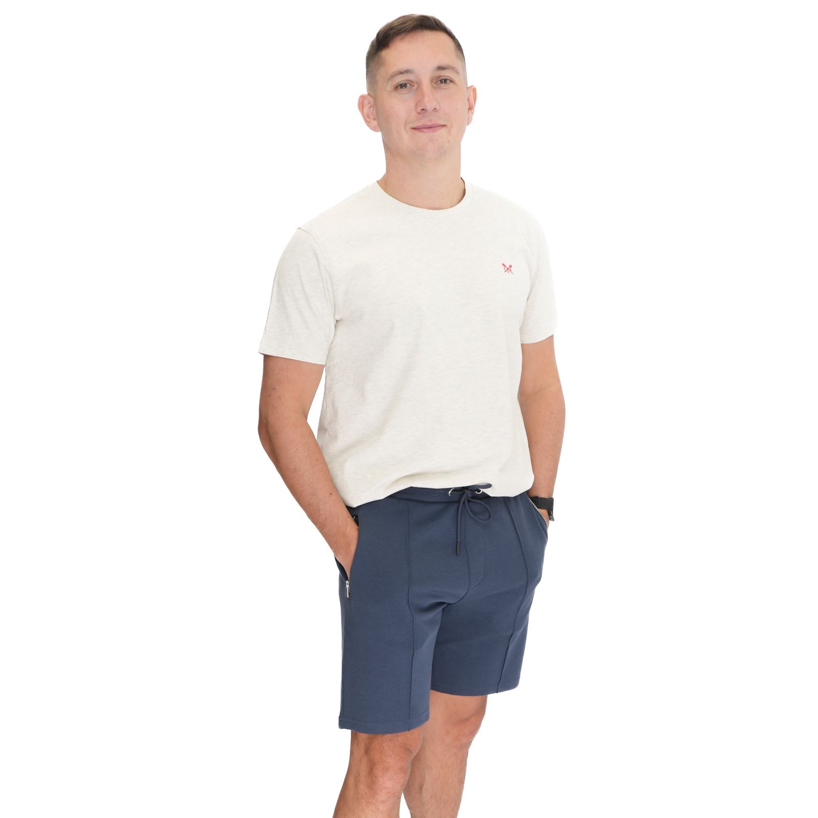 Mens M&S Autograph Blue Shorts Regular Jersey Elasticated Drawstring Zip Pockets - Picture 2 of 8