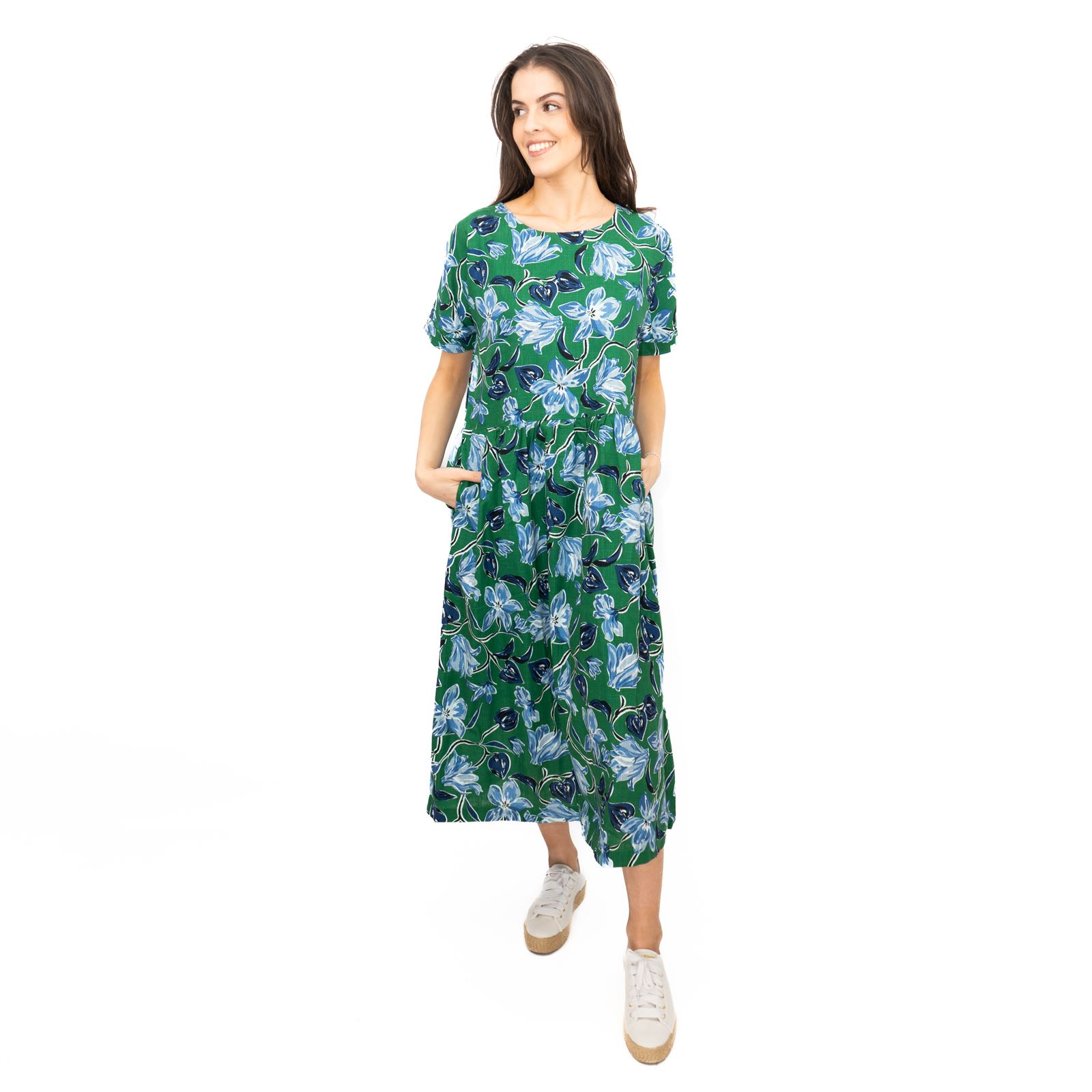 Womens Seasalt Green Brouse Dress Floral Organic Midi Cotton Short Sleeve - Picture 3 of 22